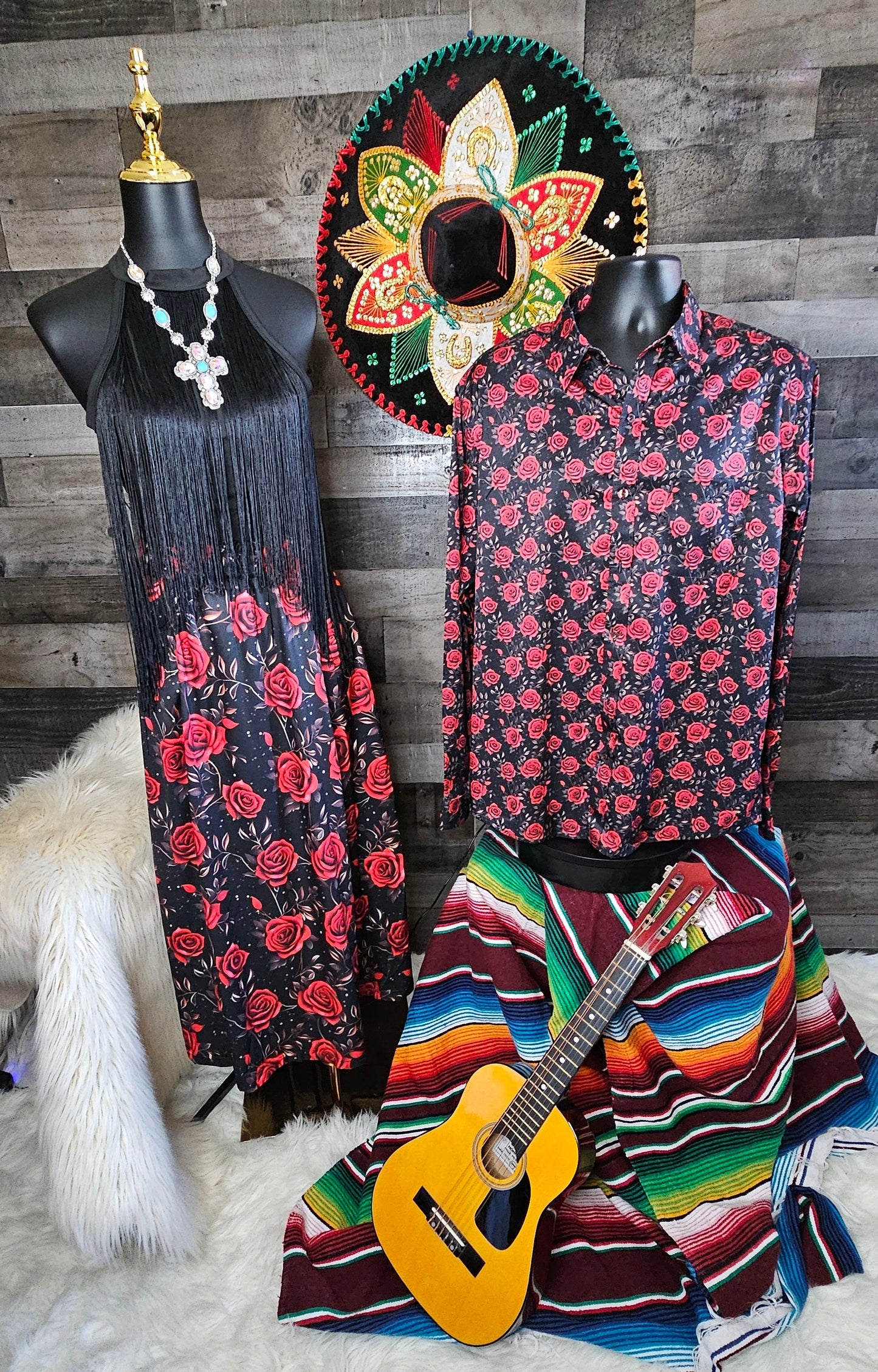 Colores de Mexico Romantic Red Roses Midi Skirt