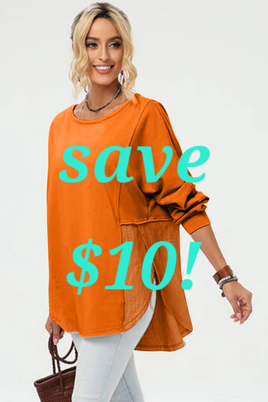 Double Take Full Size Long Sleeve High-Low T-Shirt choice of colors