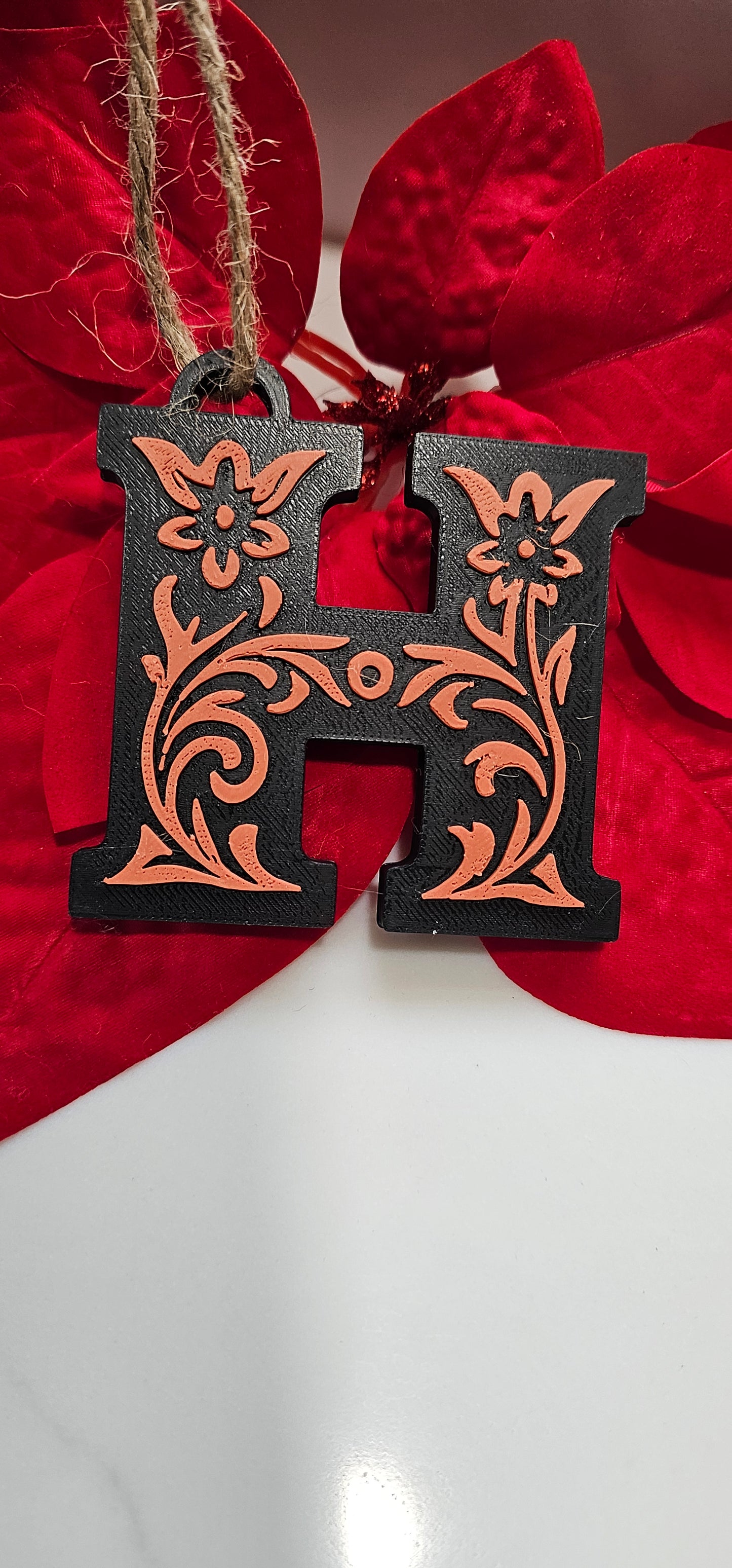 3D Print Tooled Leather Look Initial Ornament Choice of Colors