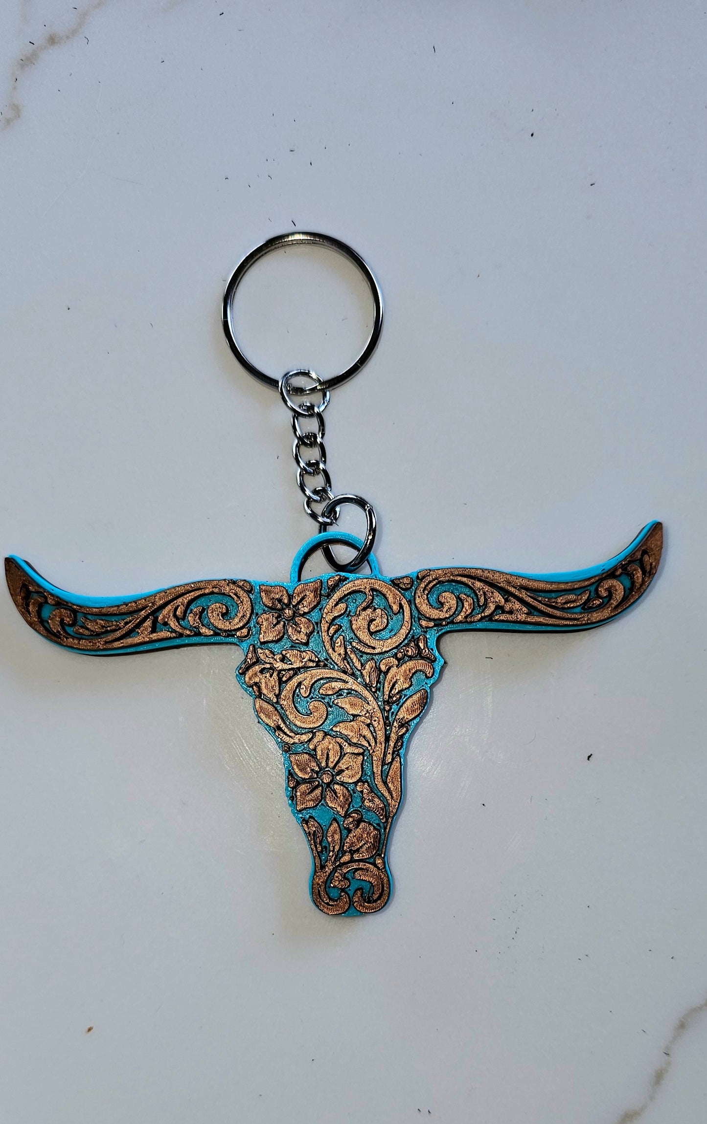 3d Print Tooled Longhorn Keychain or Purse Charm Ornament - Made in America - choice of colors