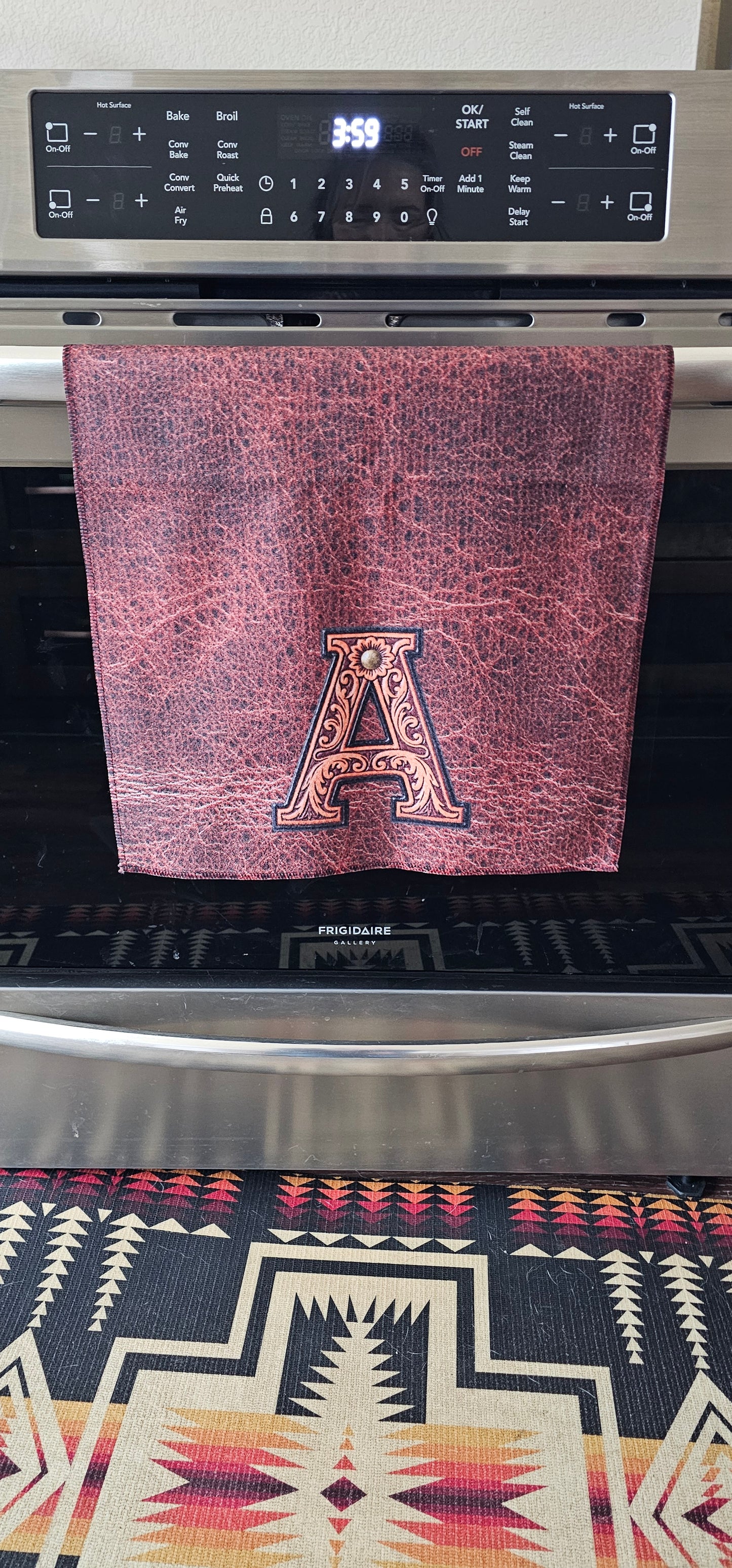 Monogrammed Initial Western Leather Look Saddle Longhorn Cowboy Cowgirl Kitchen Dish Towels Made in America