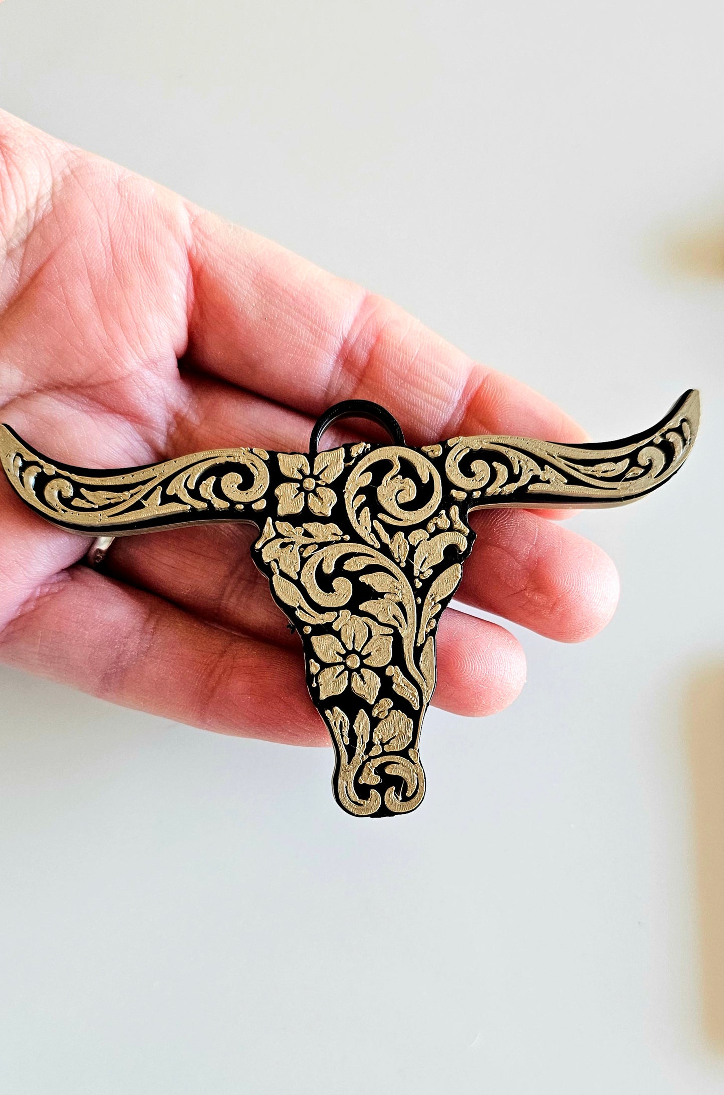 3d Print Tooled Longhorn Keychain or Purse Charm Ornament - Made in America - choice of colors