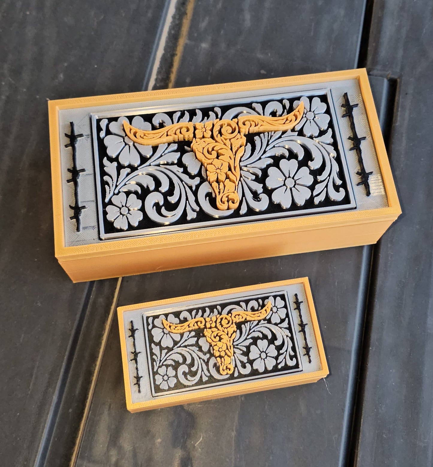 3d Print Gold Silver Tooled Longhorn Trinket Gift Box with mini box