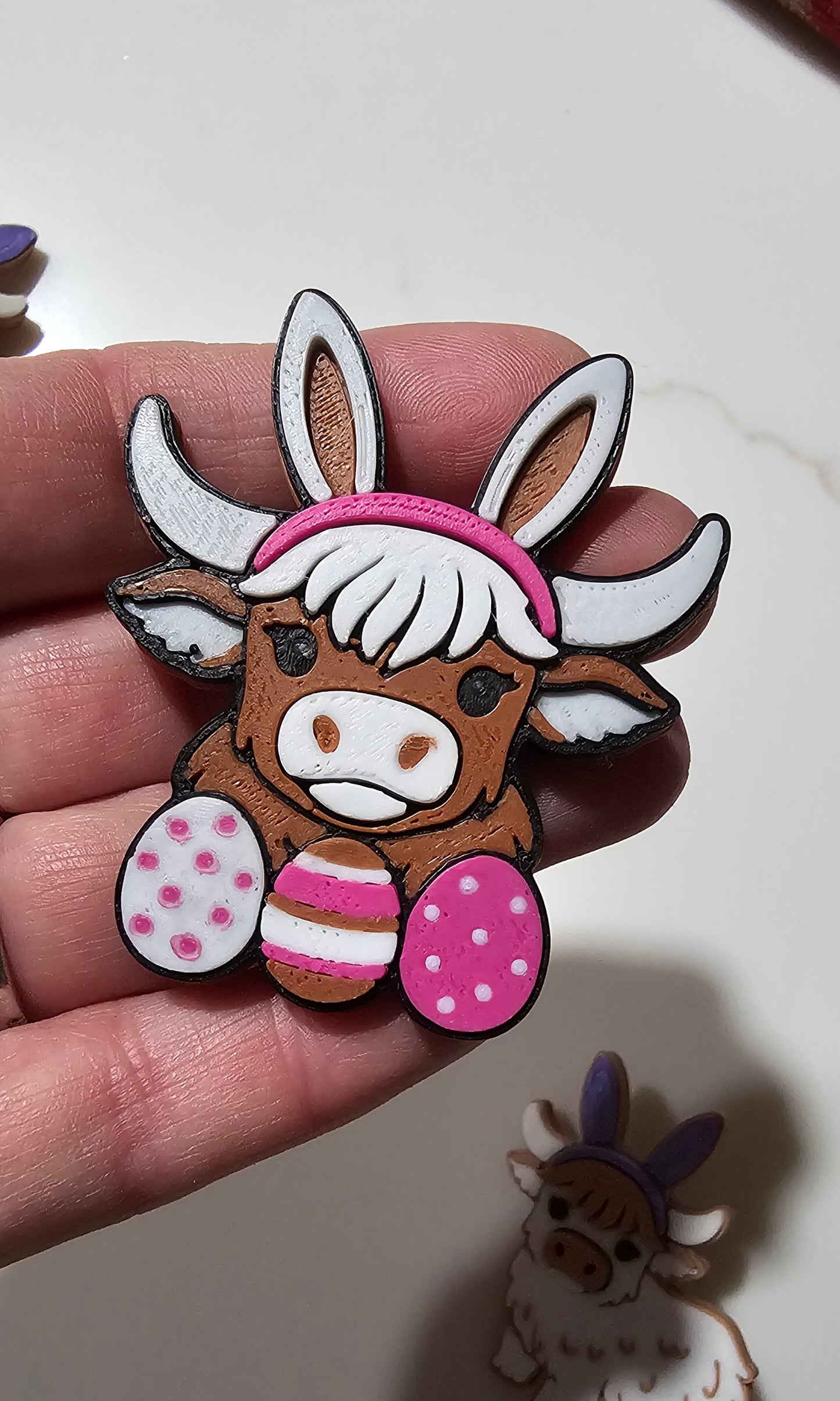 Easter Highland Cow Bunny Hat Lapel Pin Magnet
