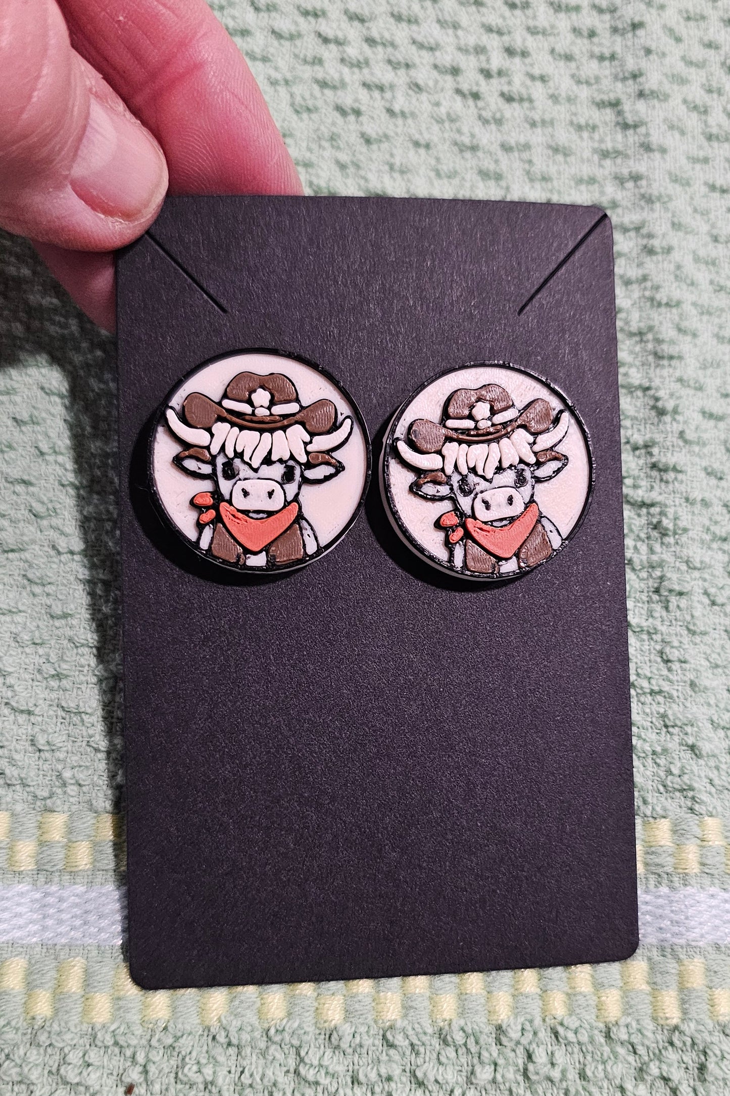 3d Western Cowgirl Cowboy Highland Cow Theme - Necklace, Purse Charm, Earrings, Keychain, Magnet