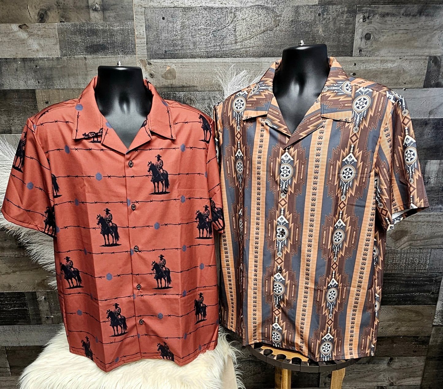 Baha Ranch Mocha Aztec Hawaiian Shirt Made in America