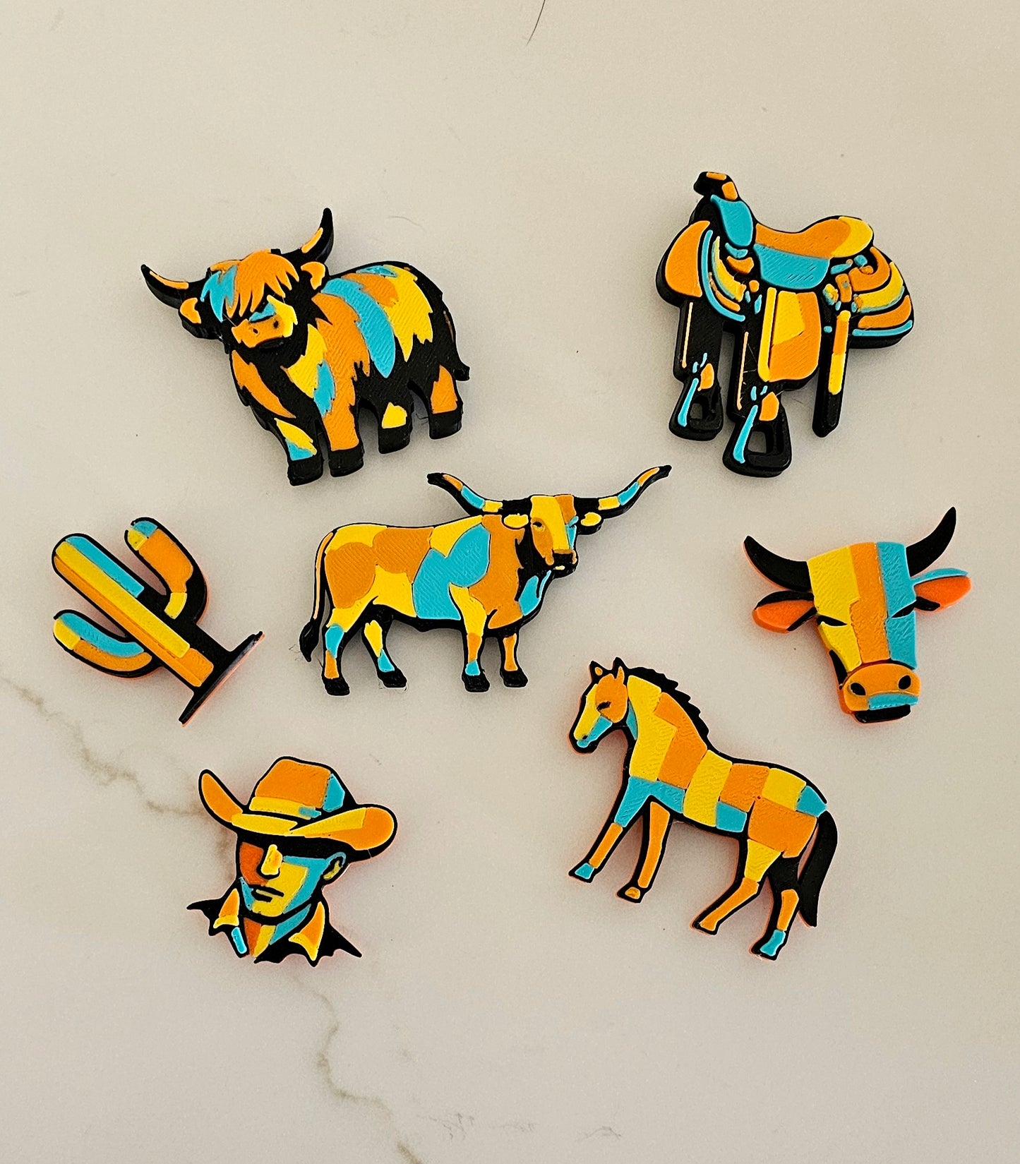 3d Printed Farm Western Longorn Horse Cow Magnet Made in America