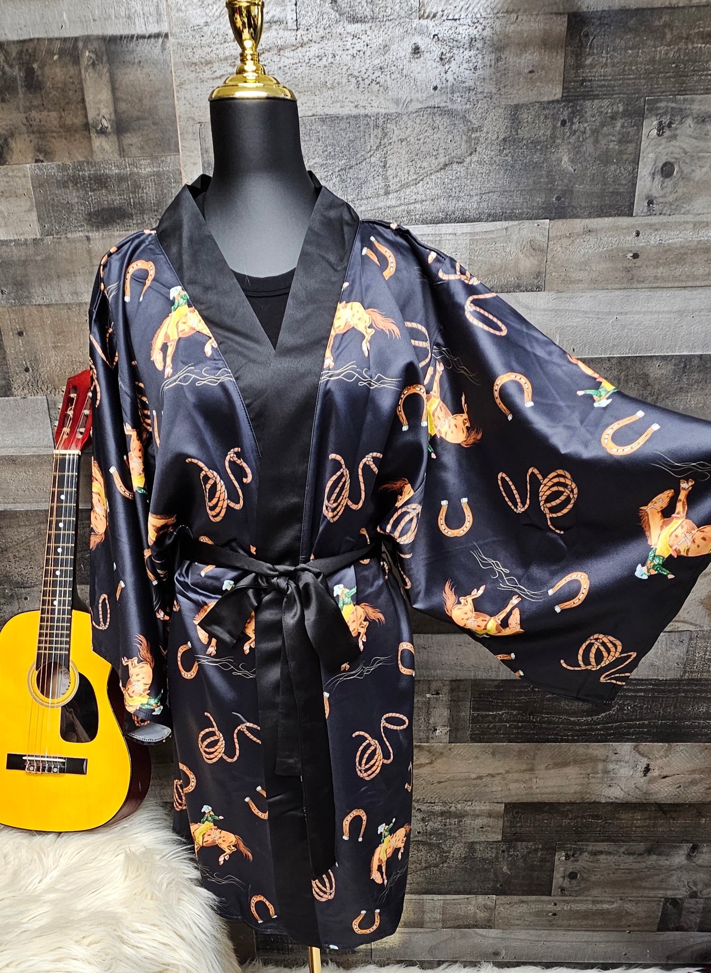 Rodeo Cowboy Satin Kimono Sleeve Robe