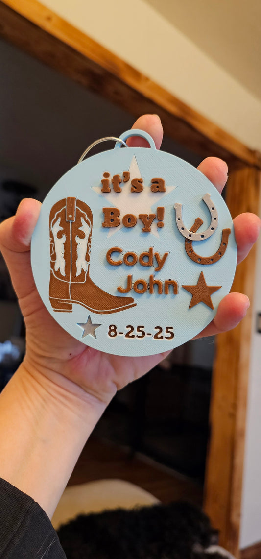 3D Print Personalized Birth New Baby Boy Cowboy Announcement Gift Favor Ornament