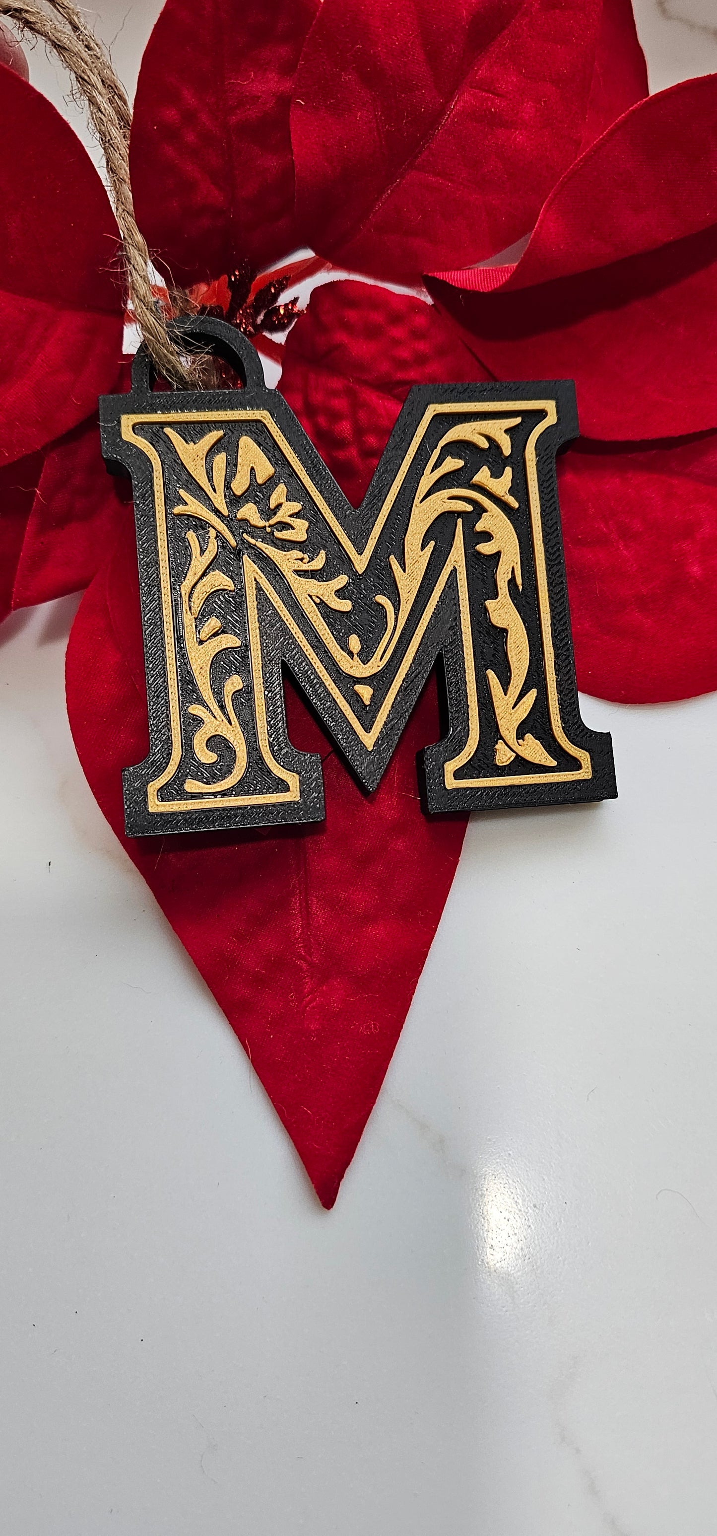 3D Print Tooled Leather Look Initial Ornament Choice of Colors