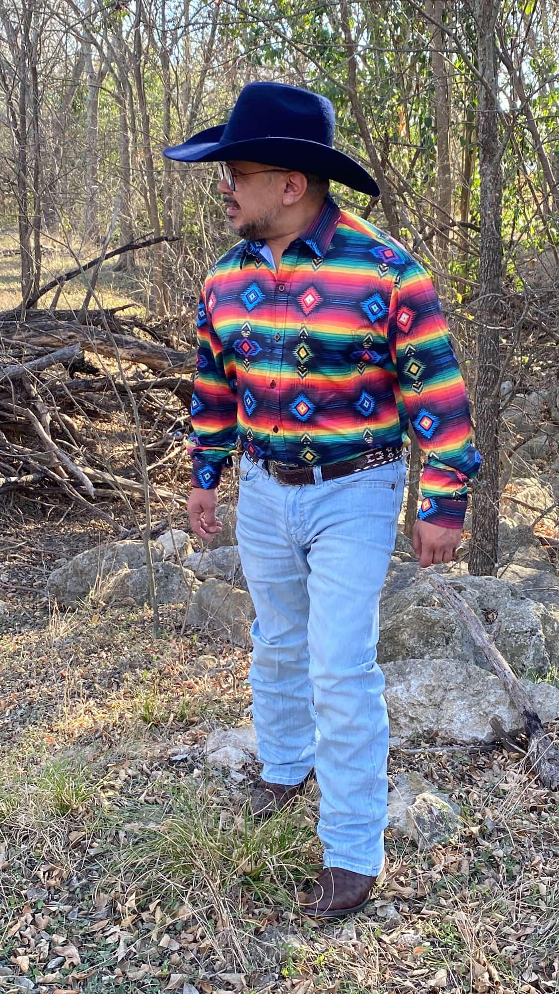 Colores De Mexico Southwestern Serape Button Up Shirt