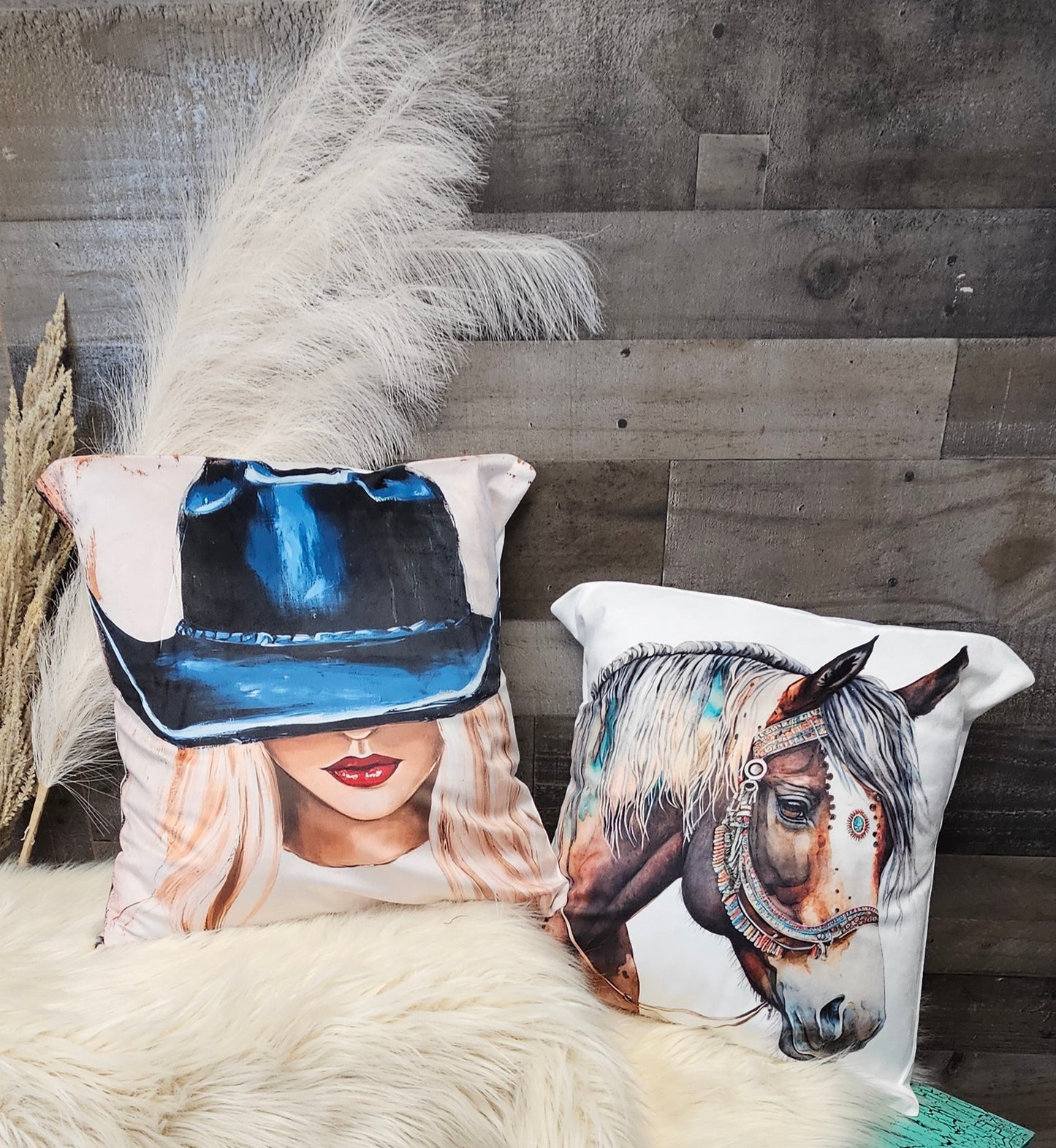 Baha Ranch Fancy Horse on White Velvety Soft Pillow Case Made in America