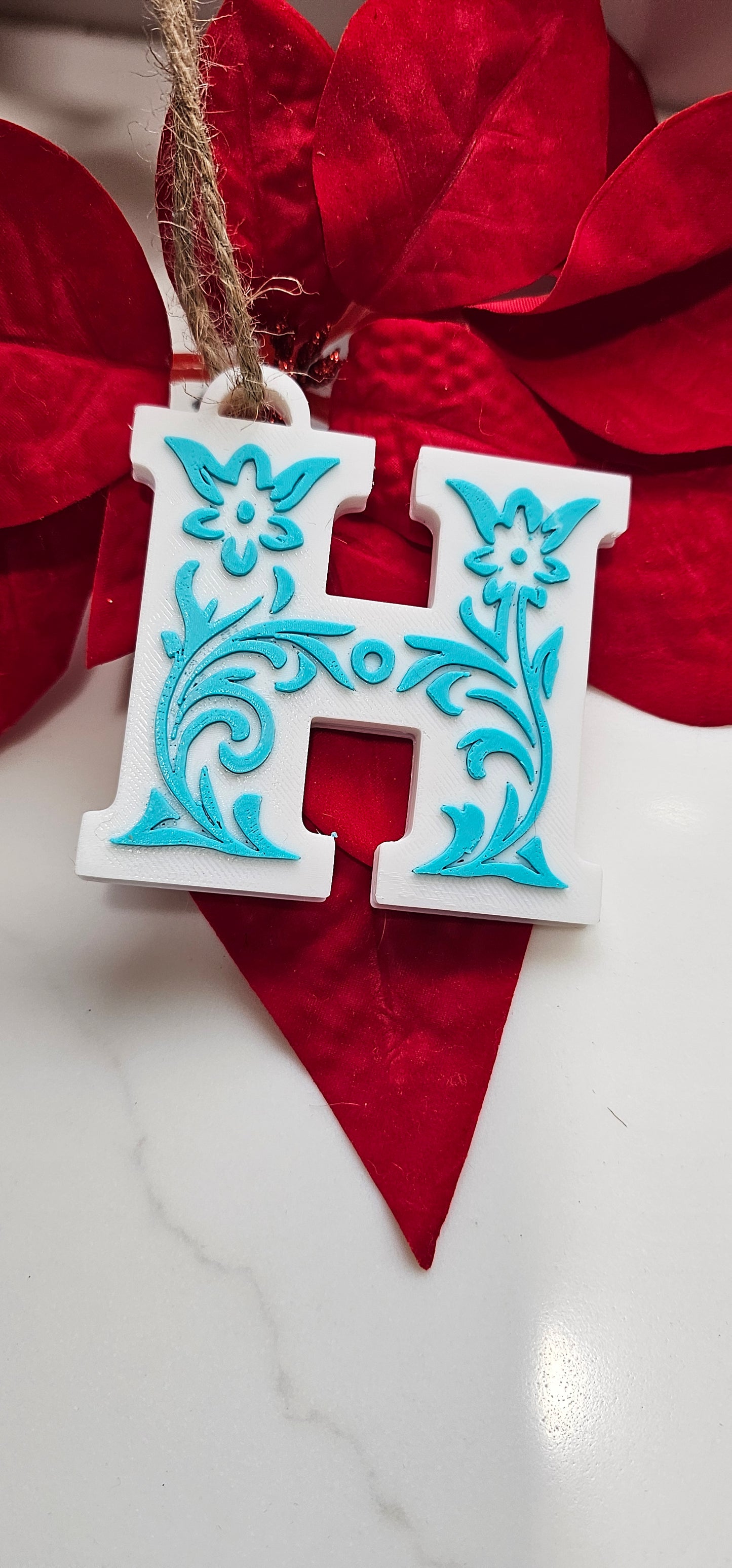 3D Print Tooled Leather Look Initial Ornament Choice of Colors