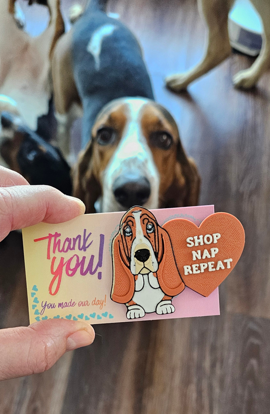 Bag of 20 Wholesale 3d Print Basset Hound Cute Funny Shopping Hat Pin Package Inserts Thank you Advertising