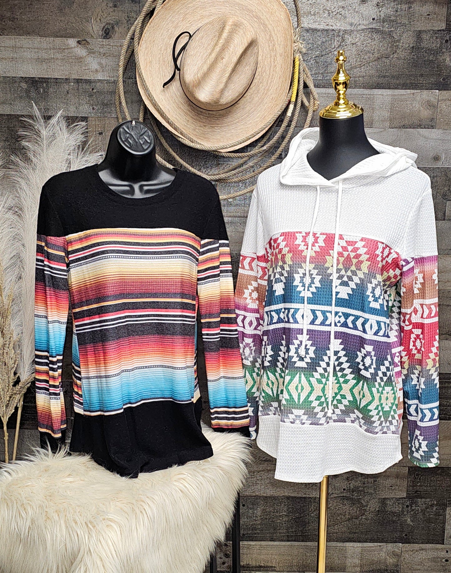 Chama Valley Aztec Print Waffle Knit Lightweight Hoodie Made in America