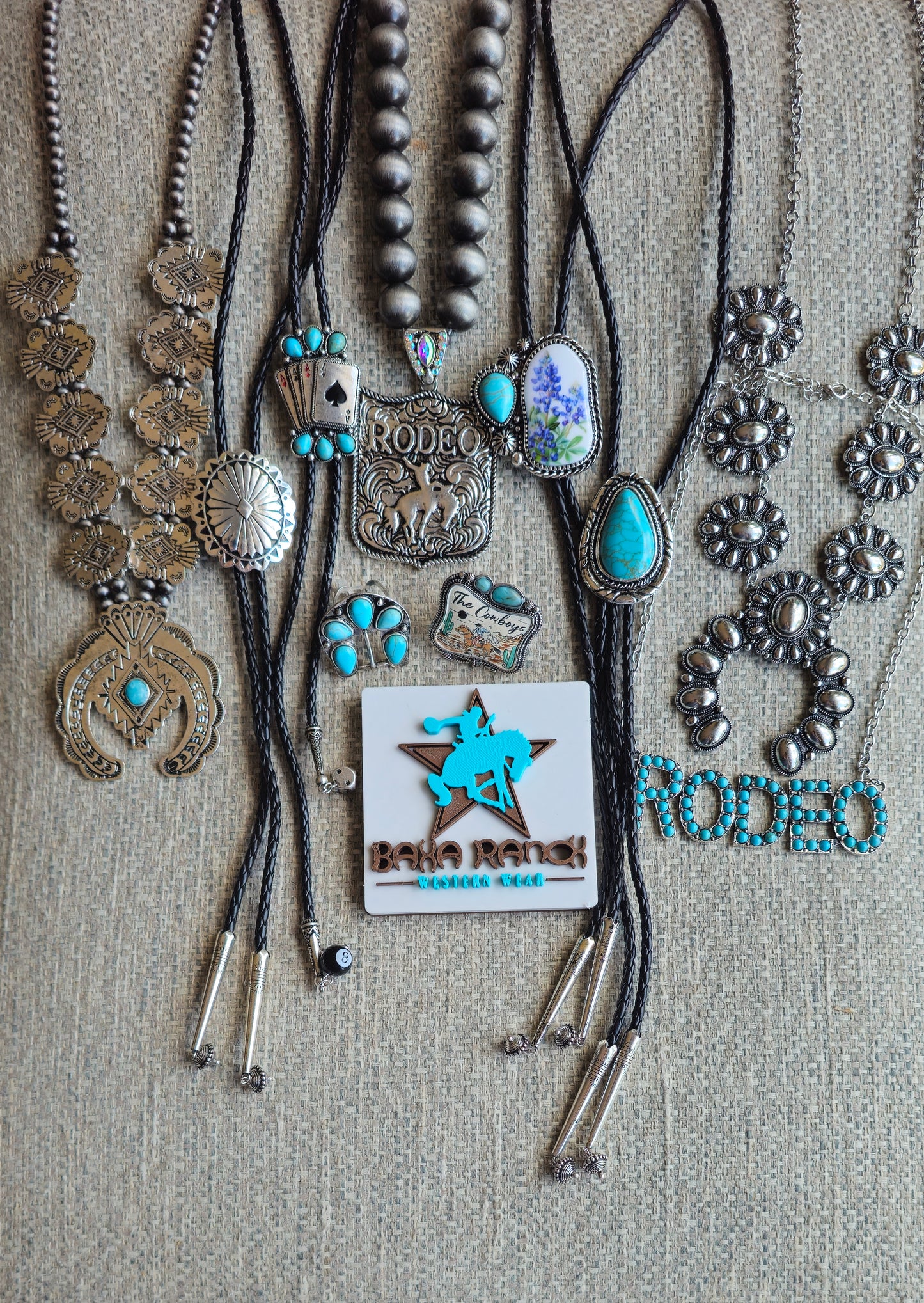 Baha Ranch Blue Bonnets Floral Bolo Tie Necklace