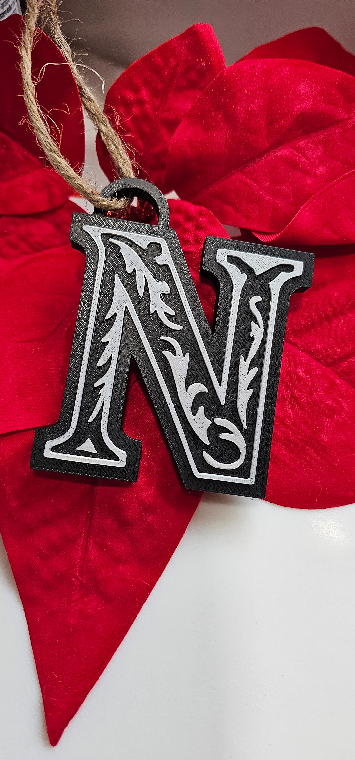 3D Print Tooled Leather Look Initial Ornament Choice of Colors