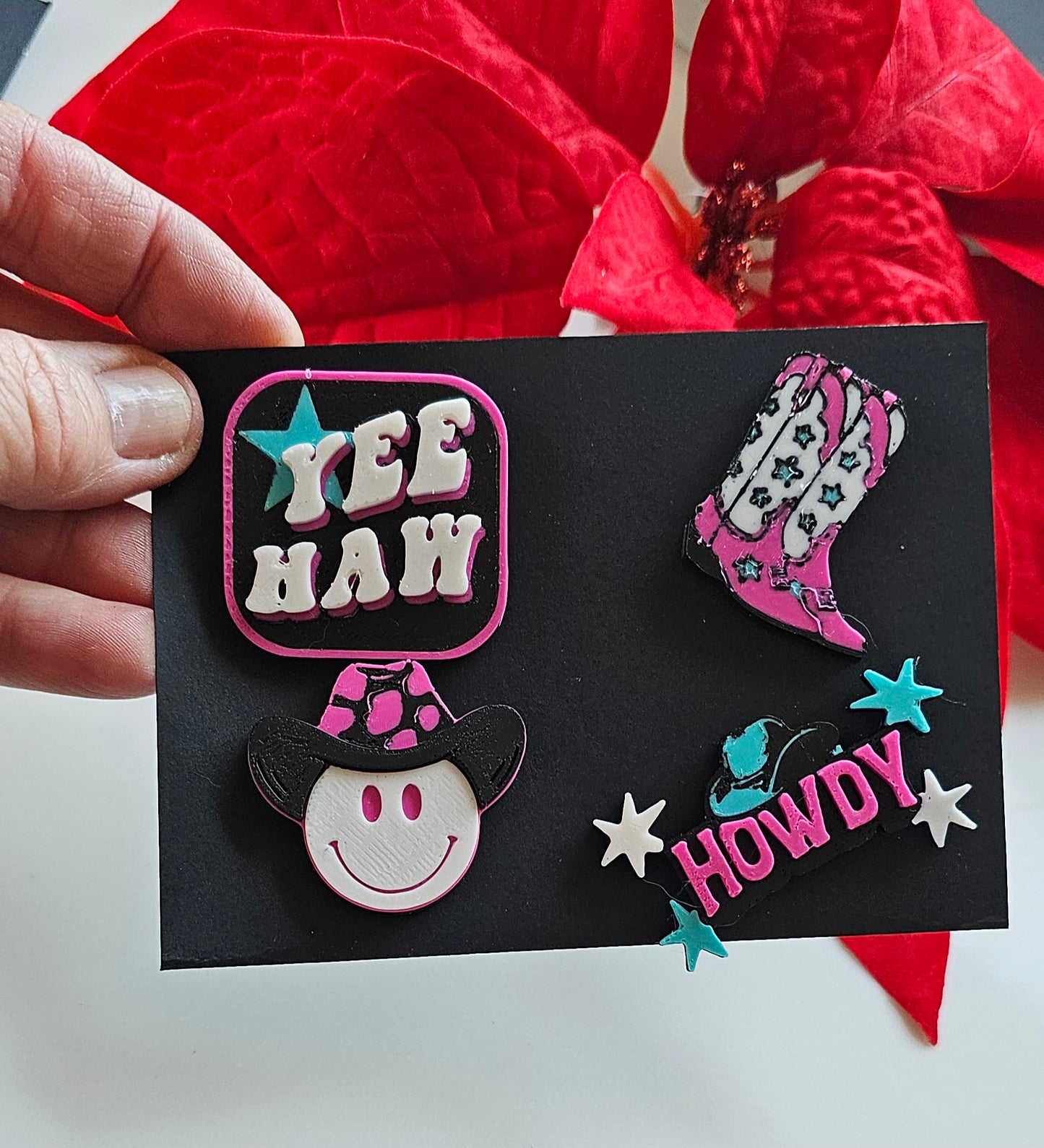 Set of 4 3D Print Western Cowboy Yeehaw Howdy Hat Pins Made in America choice of colors