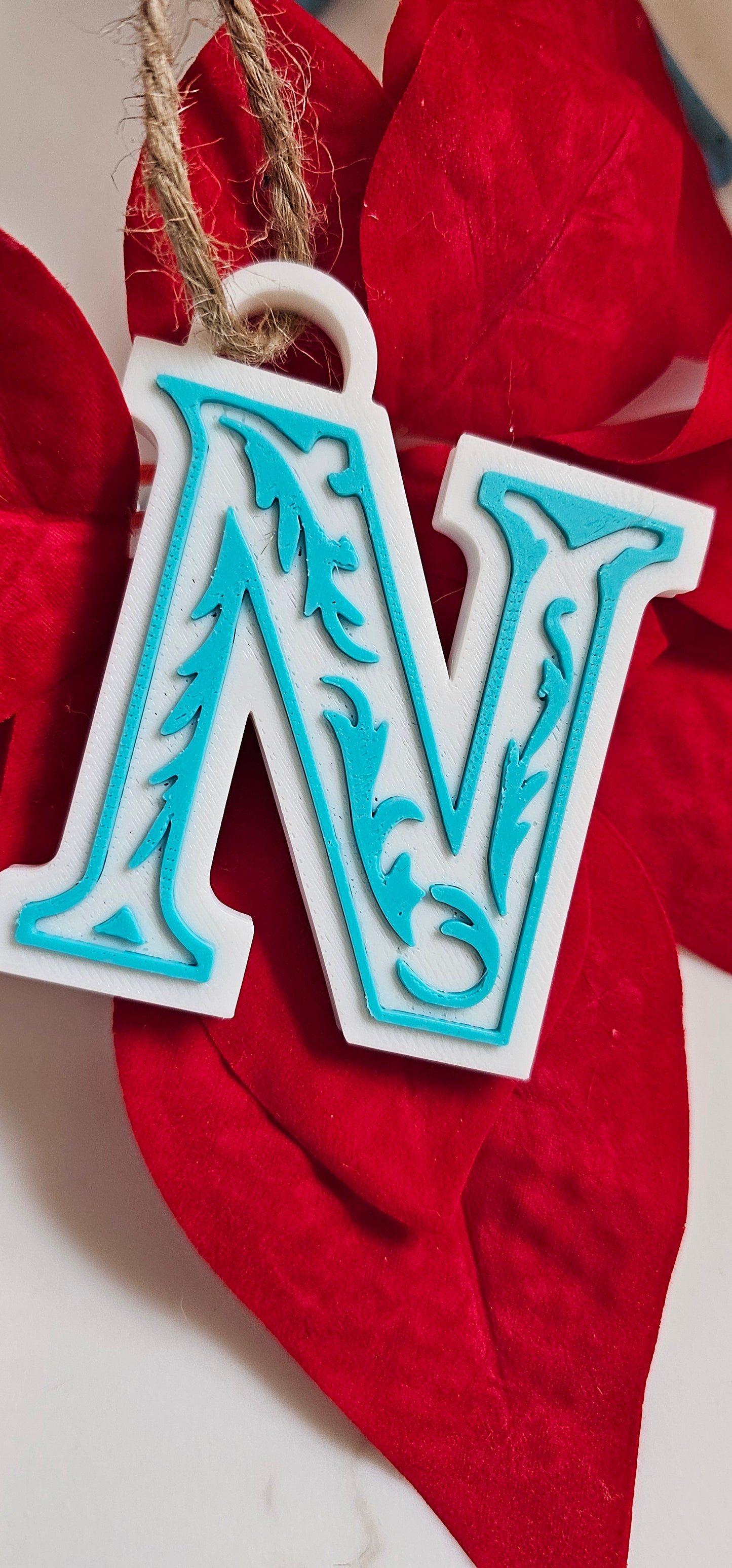 3D Print Tooled Leather Look Initial Ornament Choice of Colors