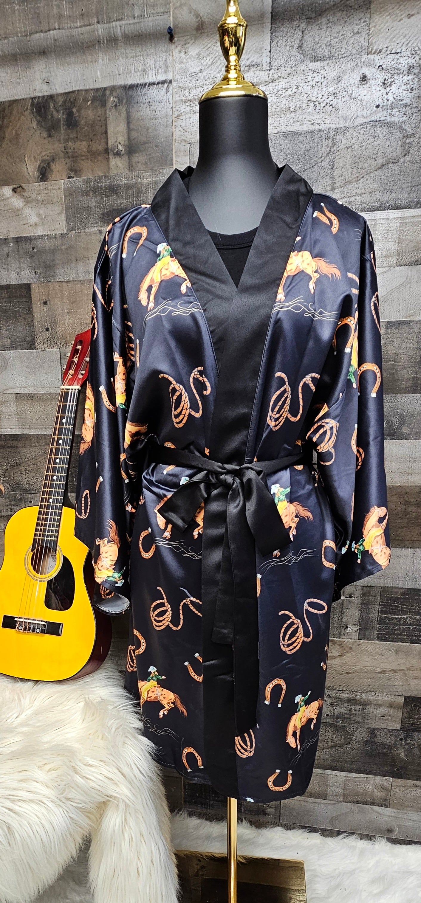Rodeo Cowboy Satin Kimono Sleeve Robe