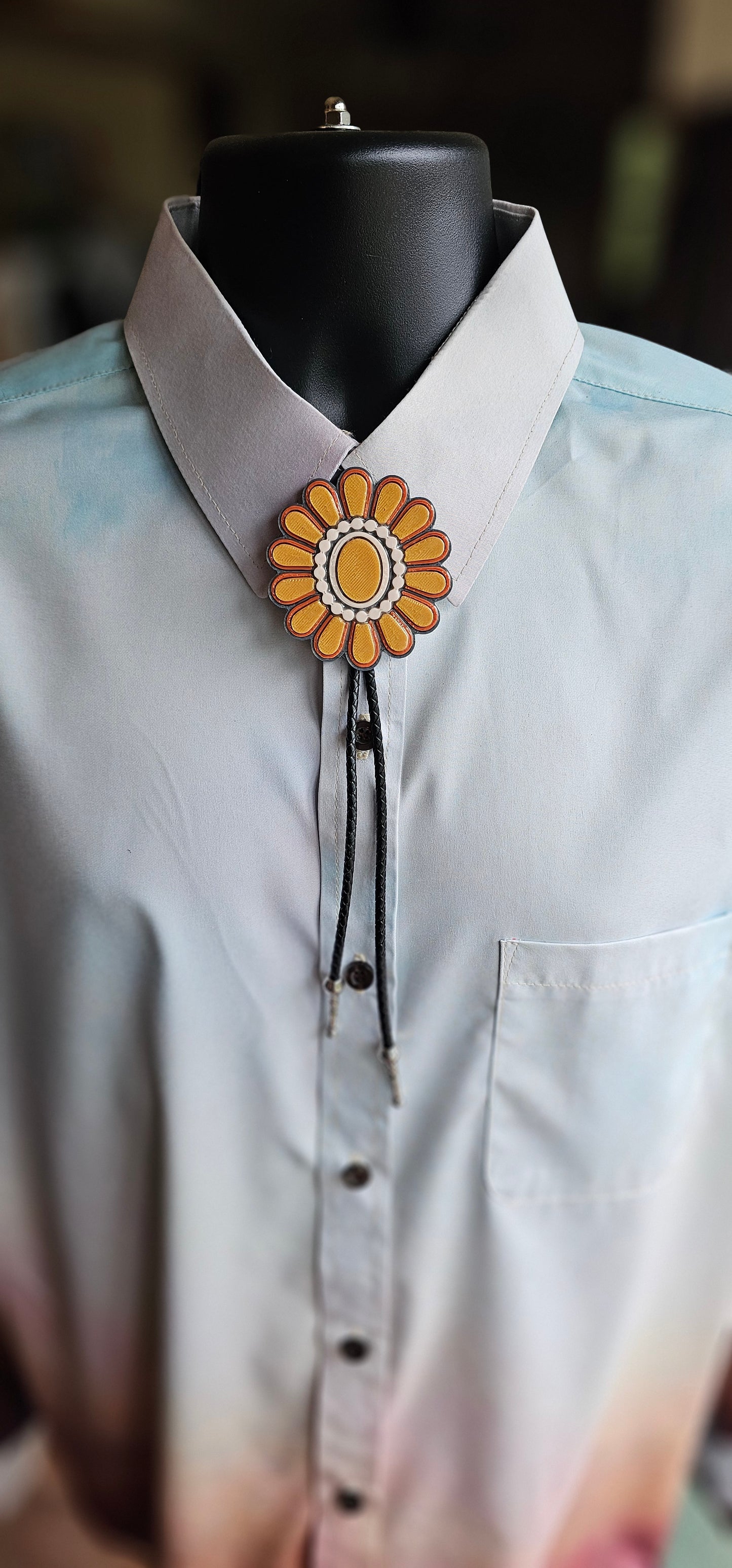 Baha Ranch Gold Cream Concho 3D Inlay Bolo Made in America