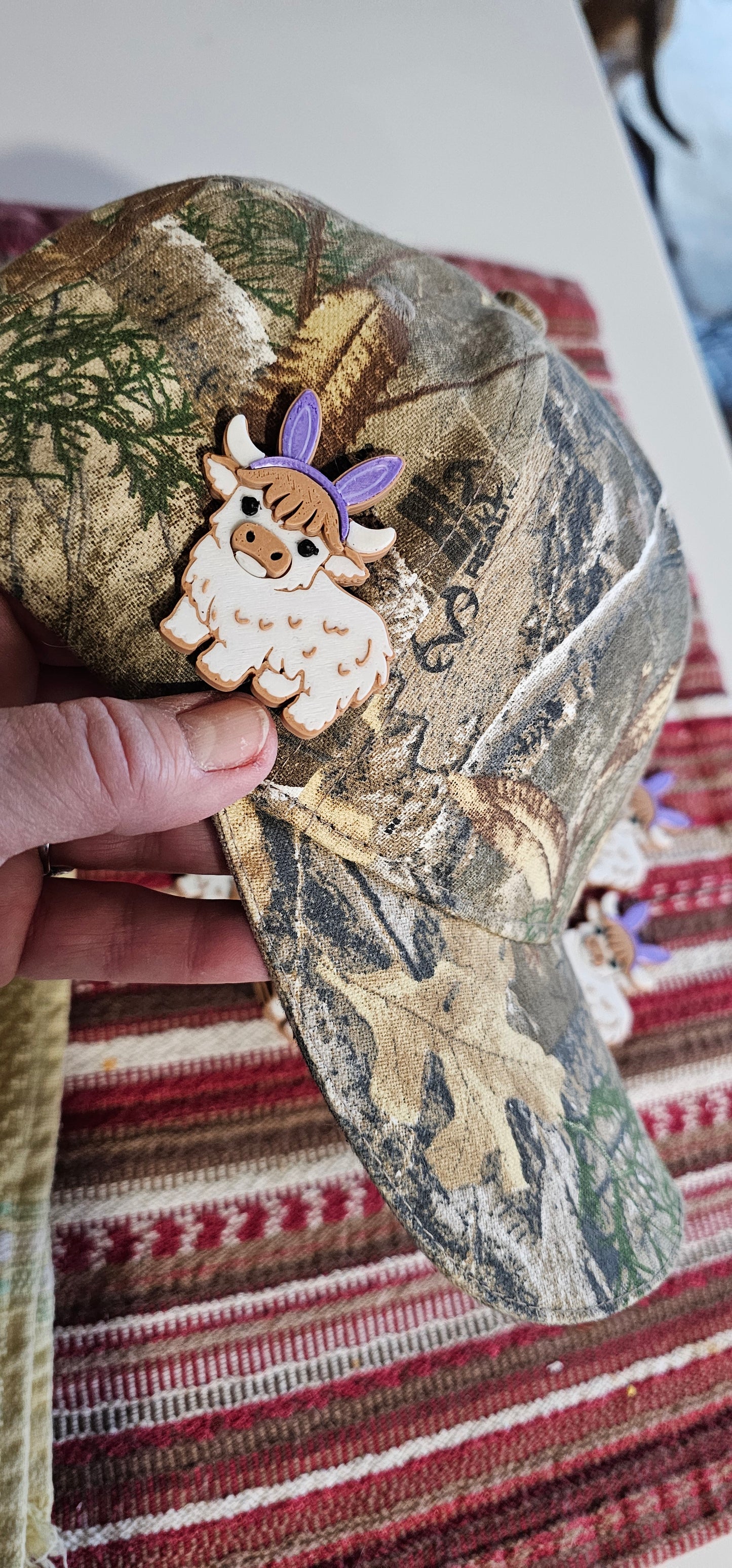 Easter Highland Cow Bunny Hat Lapel Pin Magnet