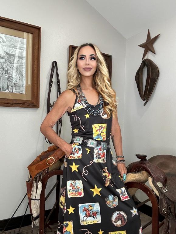 vintage cowgirl dress Vintage Cowgirl Collage Western Sun Dress, White / M