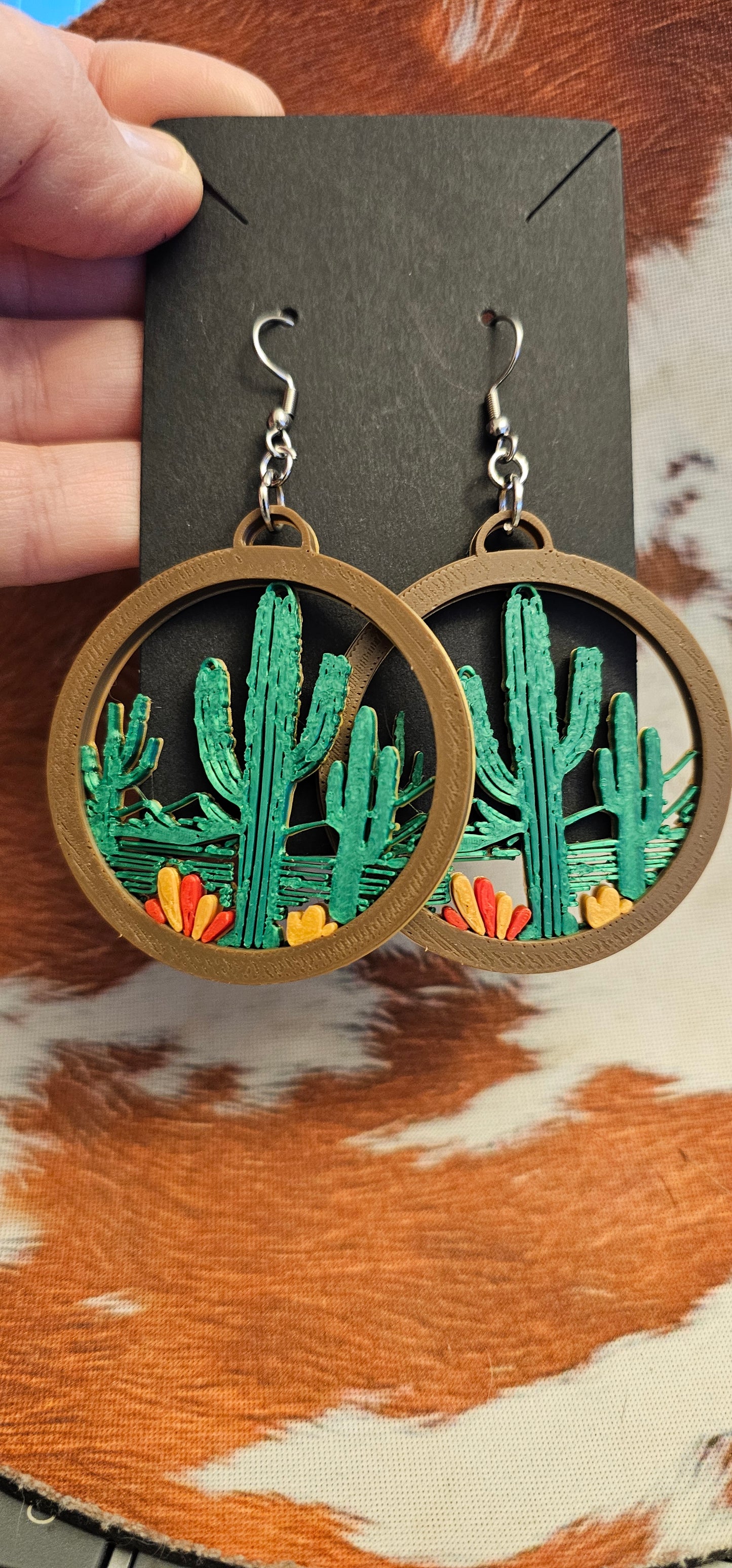 3D Print Zia New Mexico Cactus Earrings Made in America