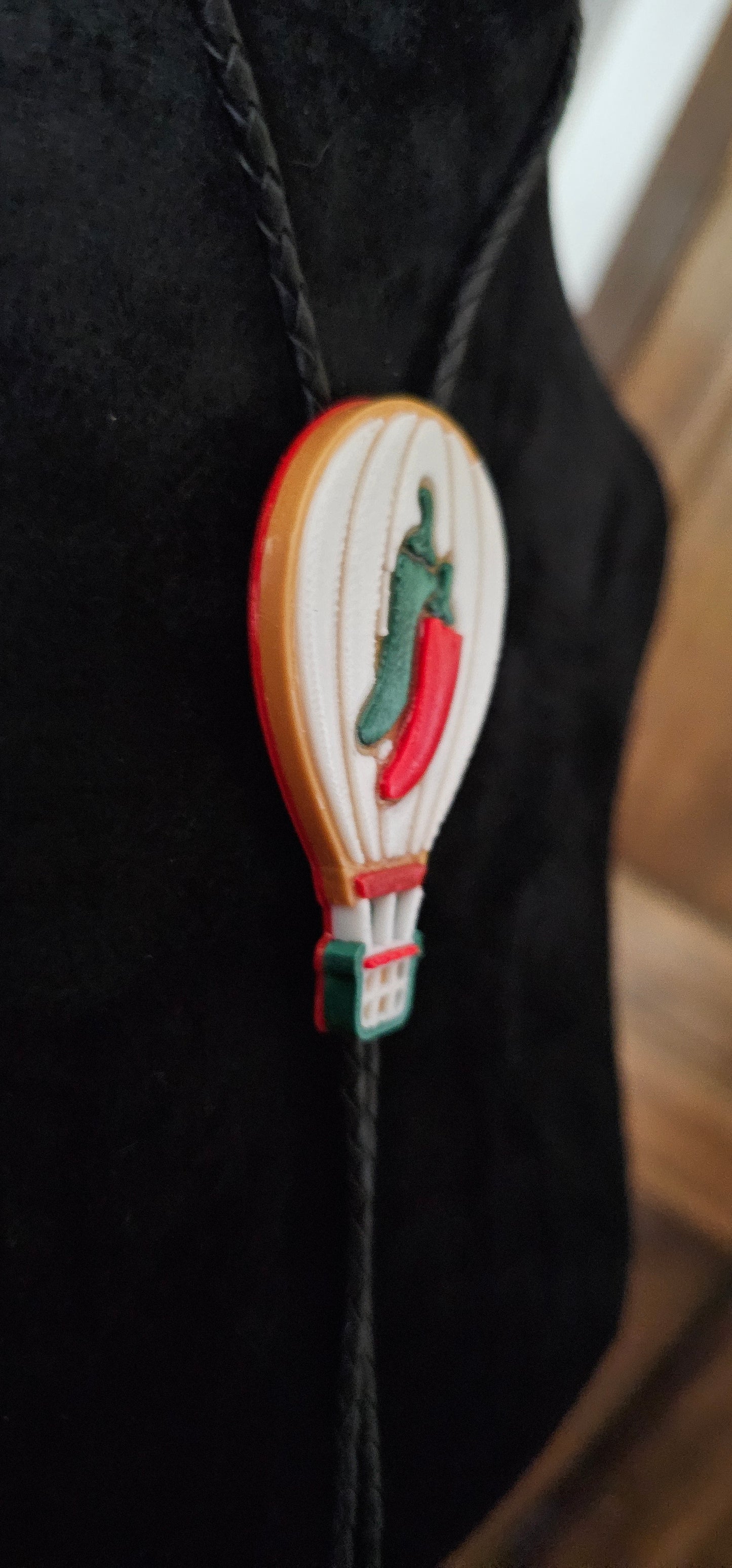 Albuquerque Balloon Fiesta 3D Hot Air Balloon Chili Peppers Bolo Tie Necklace