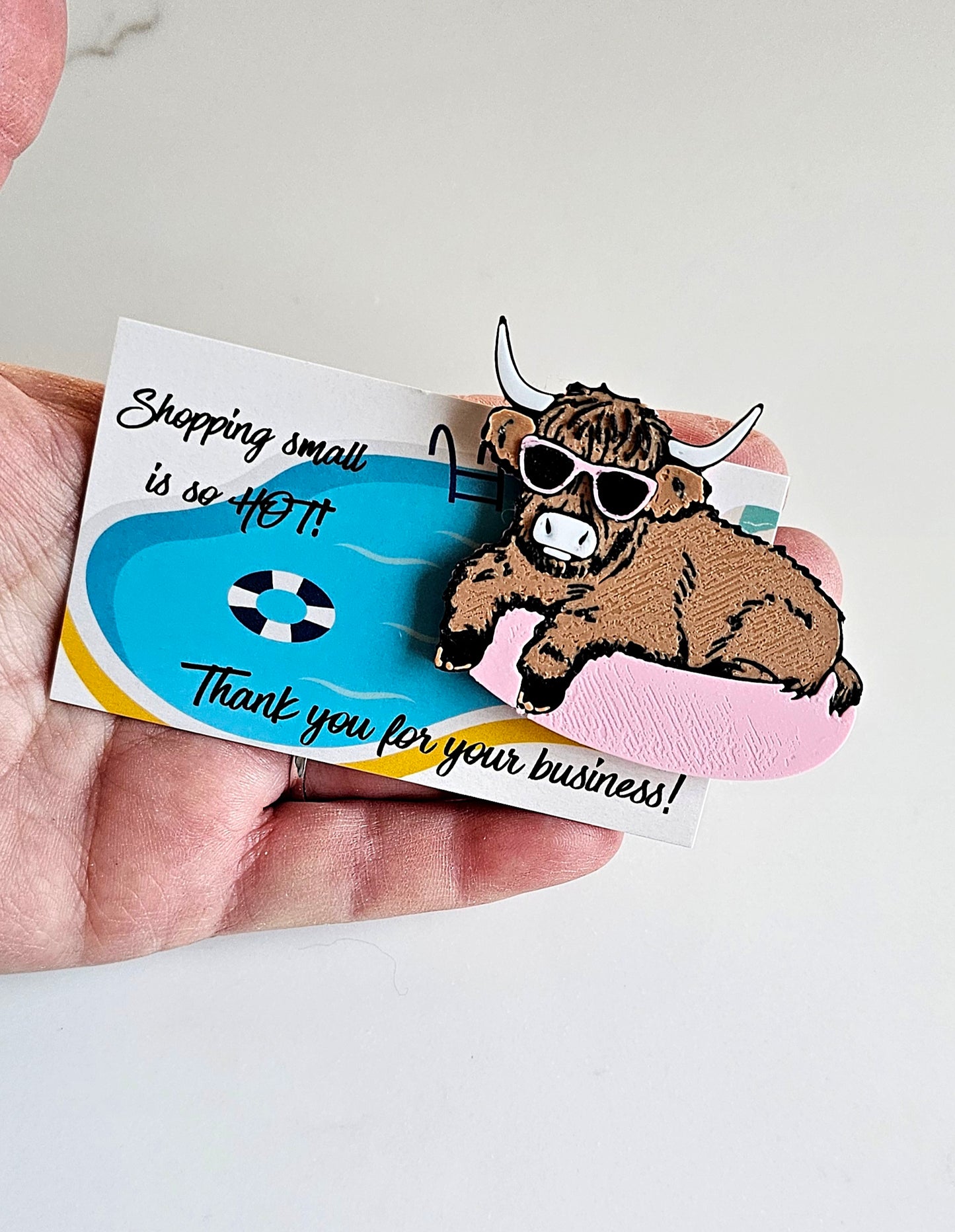 Bag of 25 -Boutique 3d Printed Package Inserts Hot Highland Cow Made in America