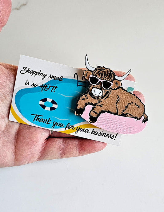 Bag of 25 -Boutique 3d Printed Package Inserts Hot Highland Cow Made in America