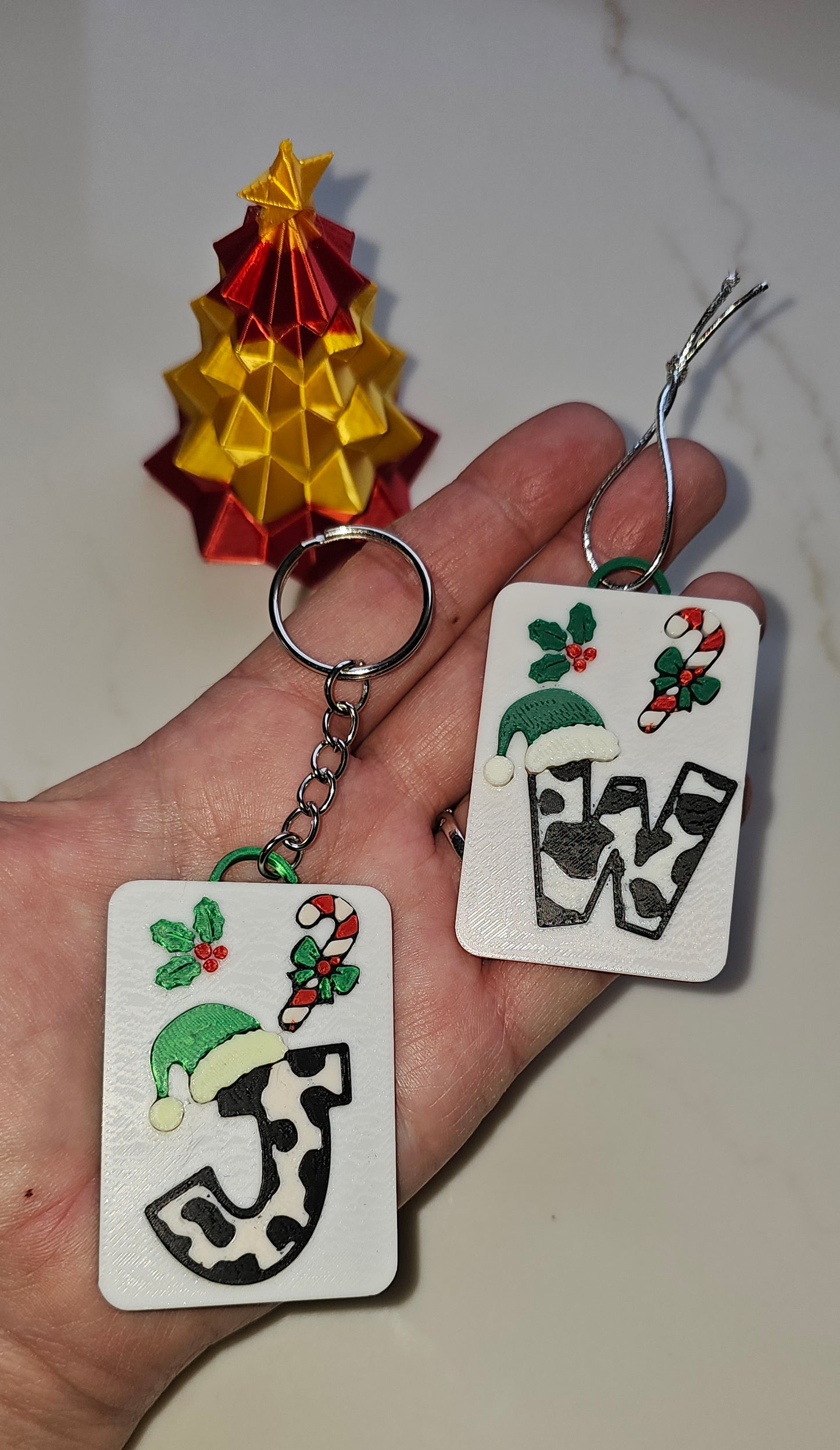 3D Print Christmas Personalized Initial - Keychain or Ornament - Made in America