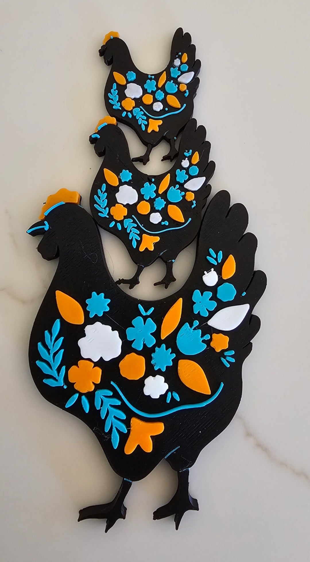 3d Talavera Chicken Floral Hat Pin or Magnet Made in America