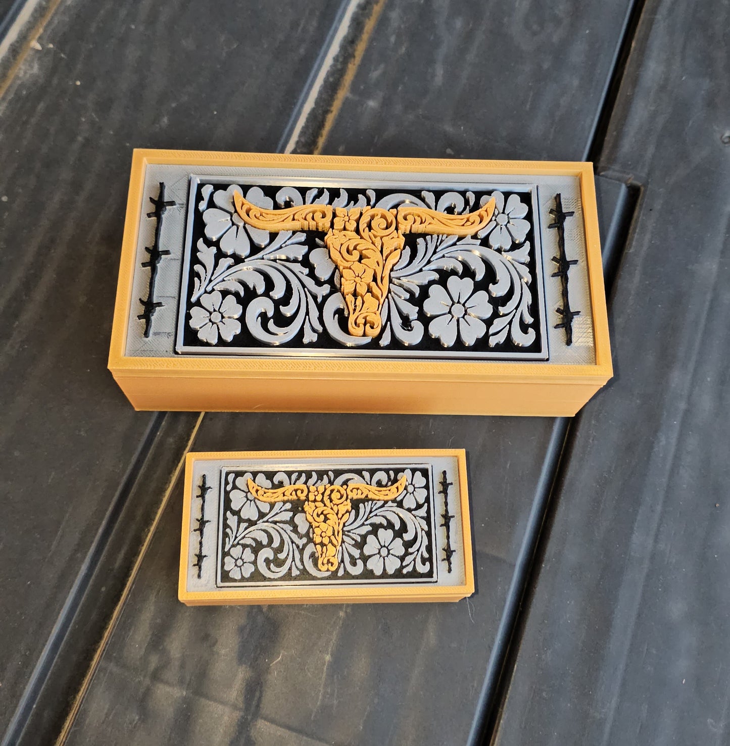3d Print Gold Silver Tooled Longhorn Trinket Gift Box with mini box