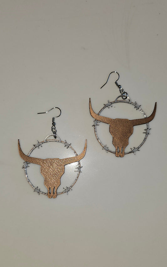 3D Print Longhorn Texas Ranch Western Barbwire Lightweight Earrings Made in America