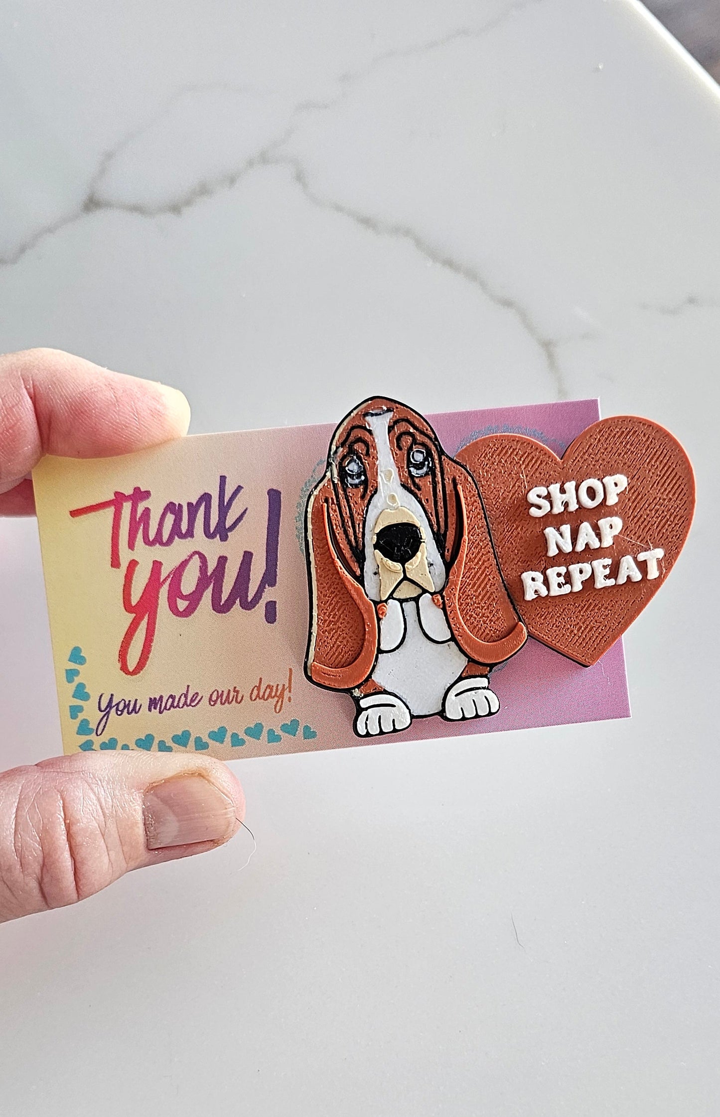 Bag of 20 Wholesale 3d Print Basset Hound Cute Funny Shopping Hat Pin Package Inserts Thank you Advertising