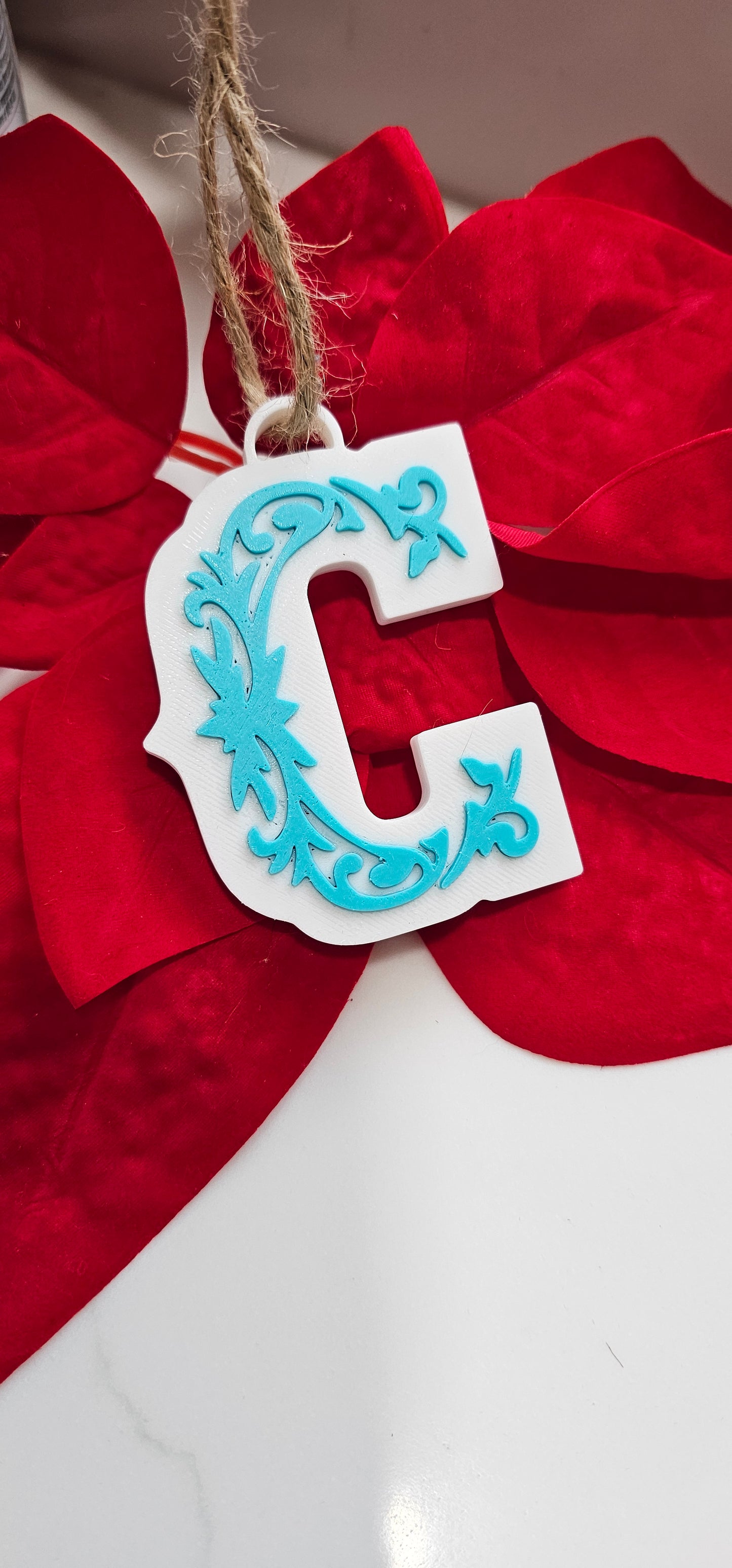 3D Print Tooled Leather Look Initial Ornament Choice of Colors