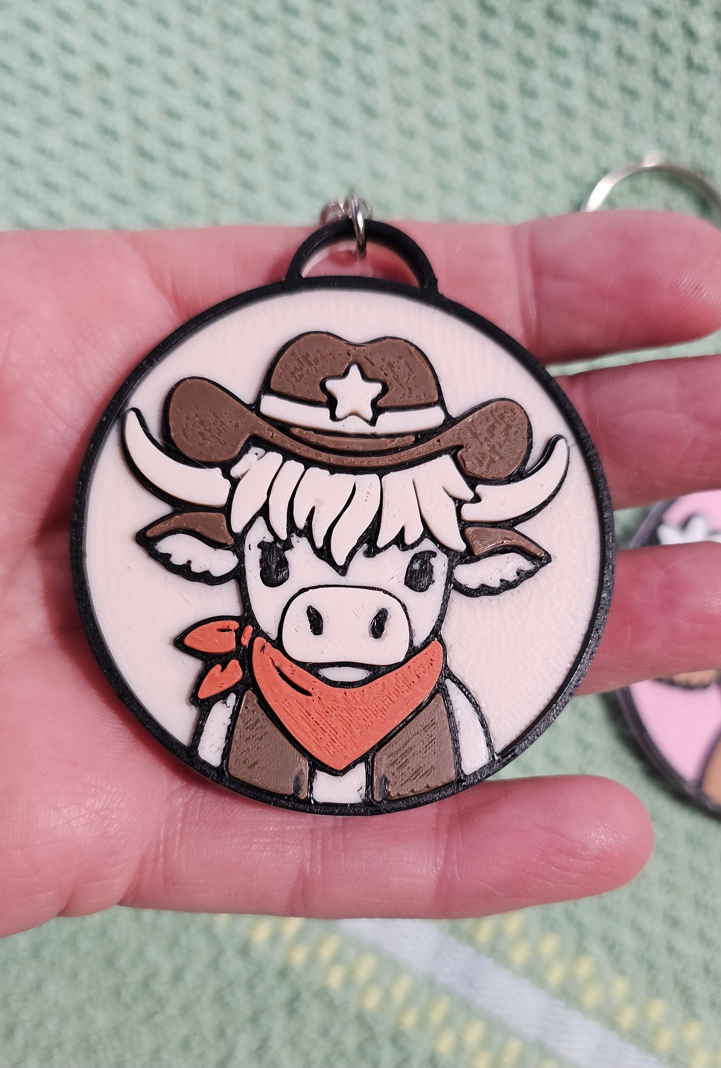 3d Western Cowgirl Cowboy Highland Cow Theme - Necklace, Purse Charm, Earrings, Keychain, Magnet