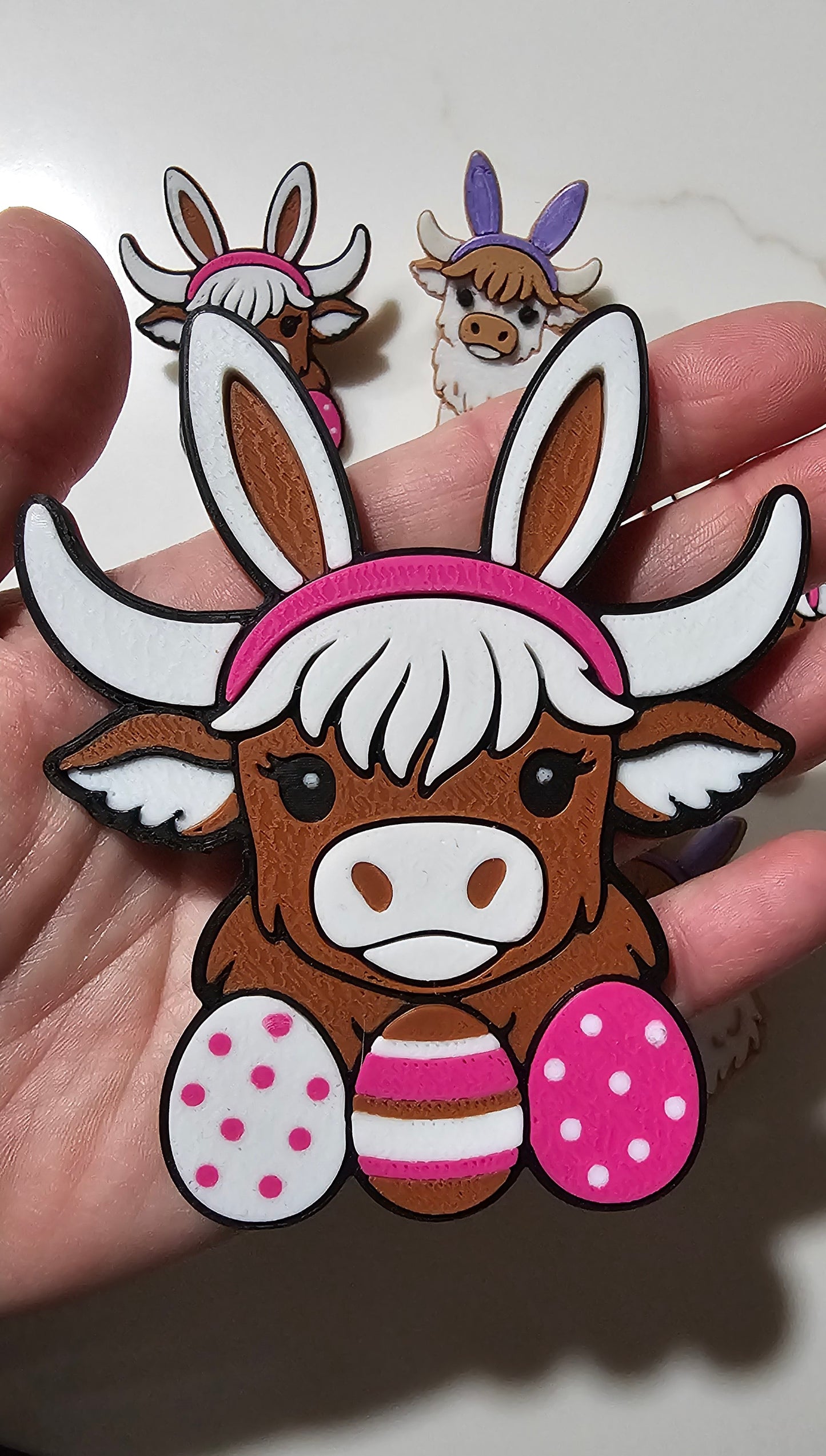 Easter Highland Cow Bunny Hat Lapel Pin Magnet