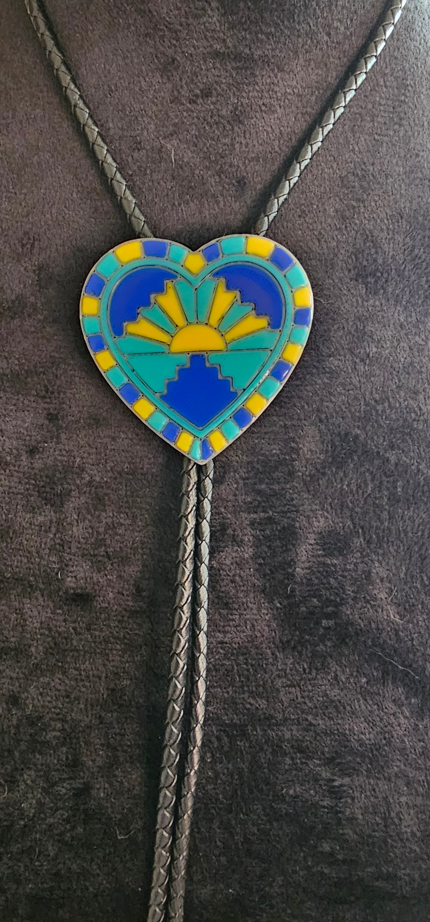 Turquoise Sunrise 3D Inlay Heart Bolo Tie Necklace