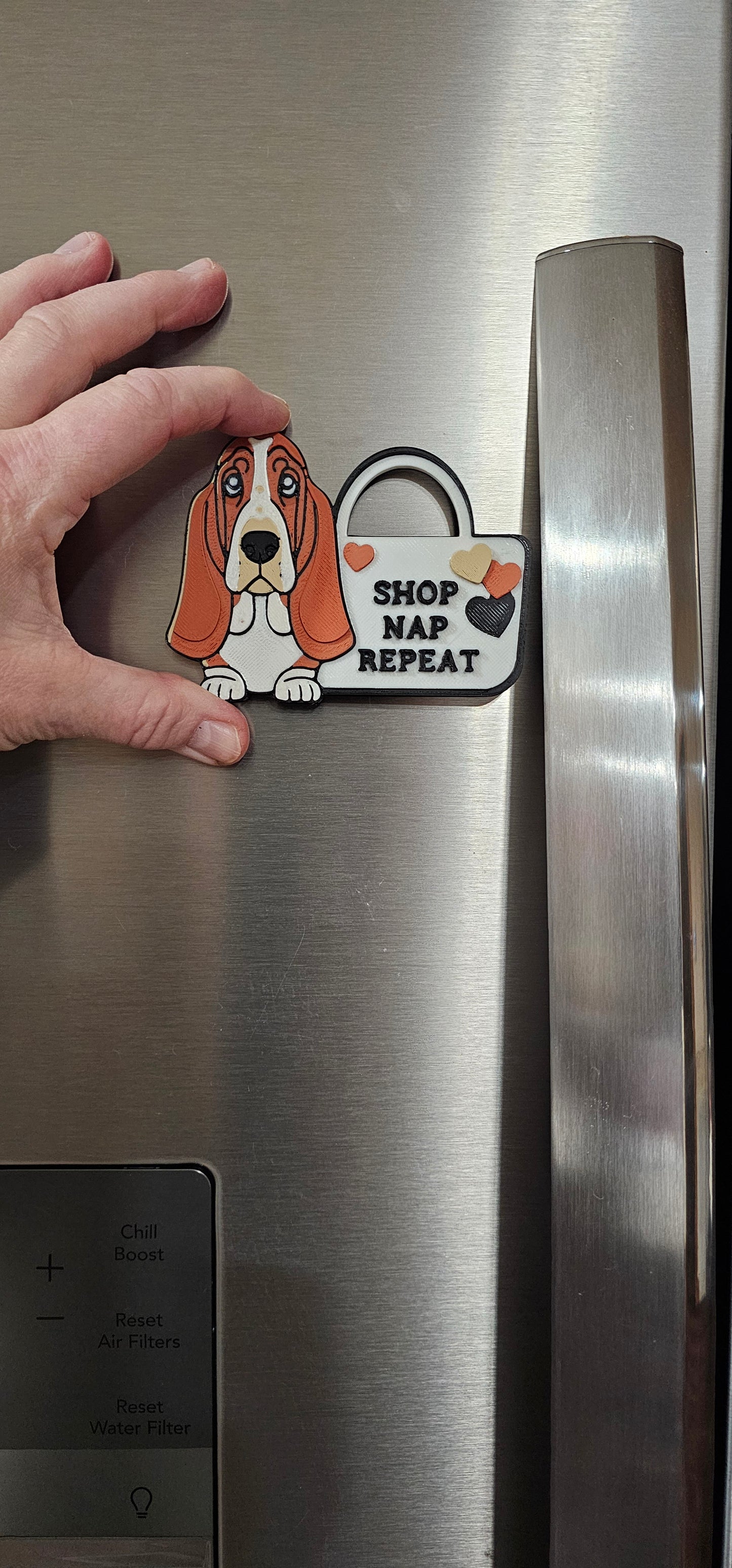 3d Print Basset Hound Cute Funny Shopping Hat Pin or Magnet