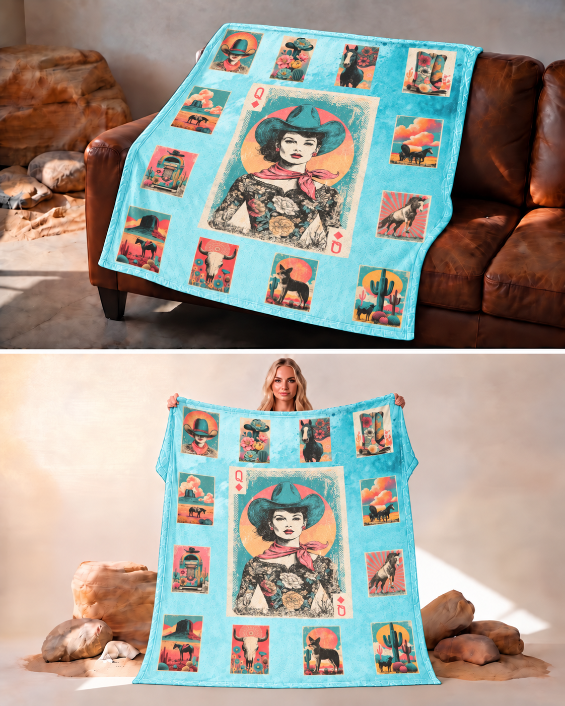 Baha Ranch Cowgirl Queen Blanket Ultra-Soft Micro Fleece Blanket 60" x 80" Made in America