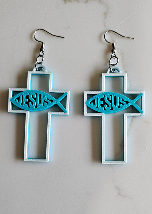 3D Print Christian Cross Faith Earrings Made in America