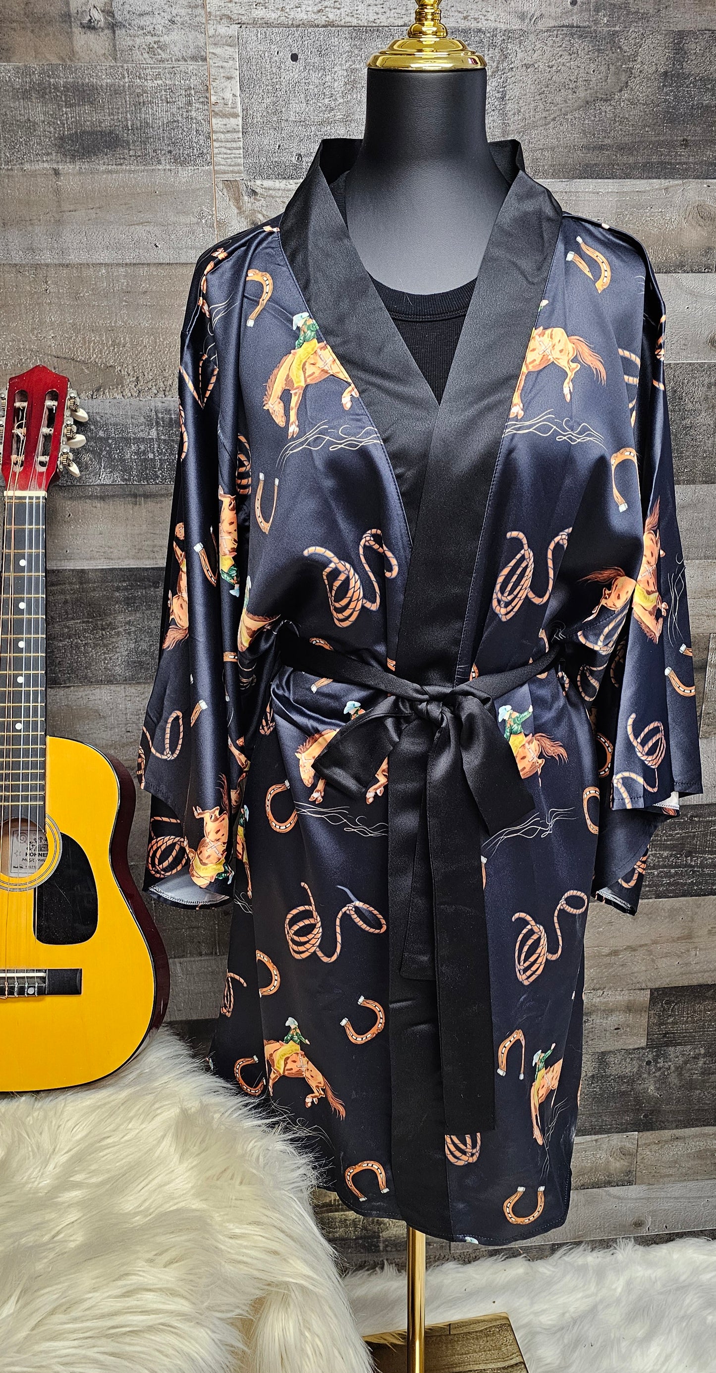 Rodeo Cowboy Satin Kimono Sleeve Robe