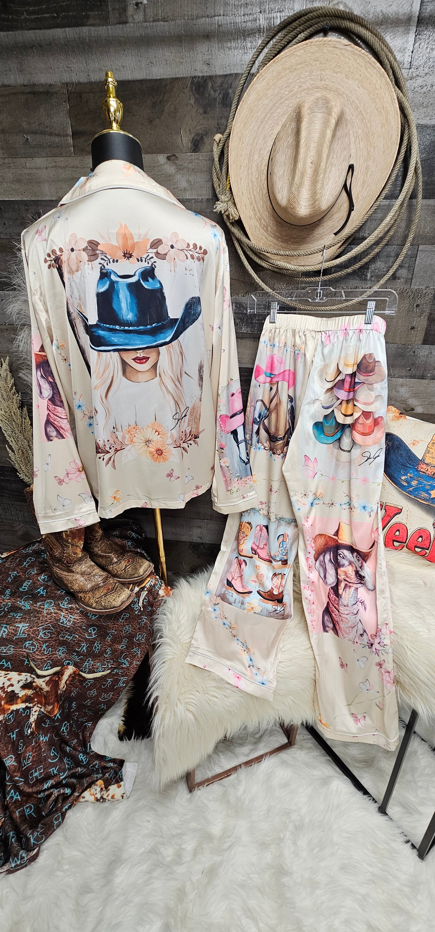 Danilo Painted Cowgirl Satin Long Pajamas