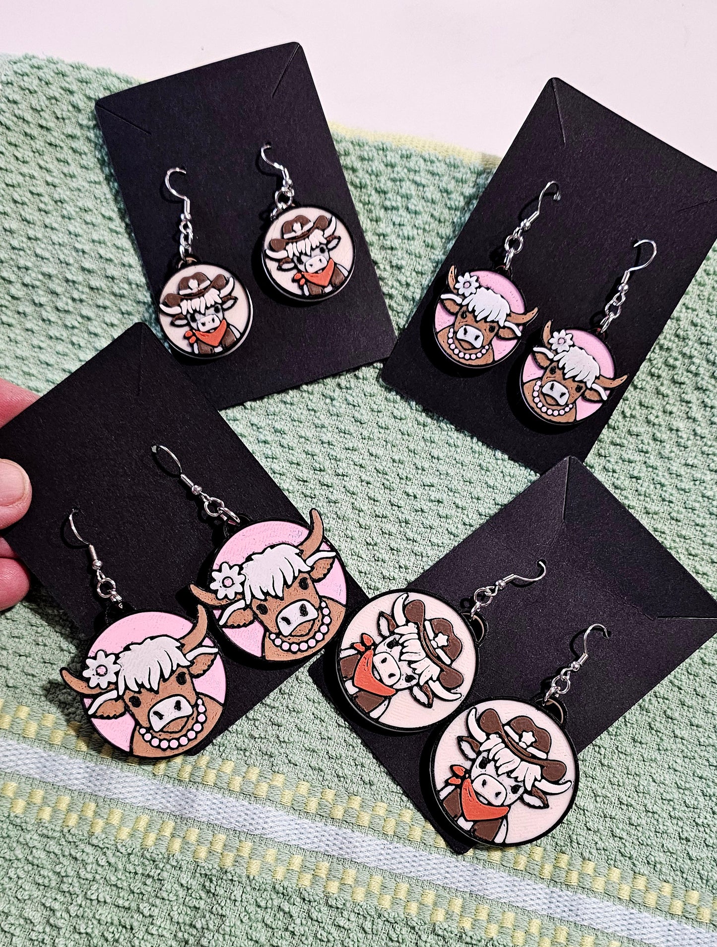 3d Western Cowgirl Cowboy Highland Cow Theme - Necklace, Purse Charm, Earrings, Keychain, Magnet