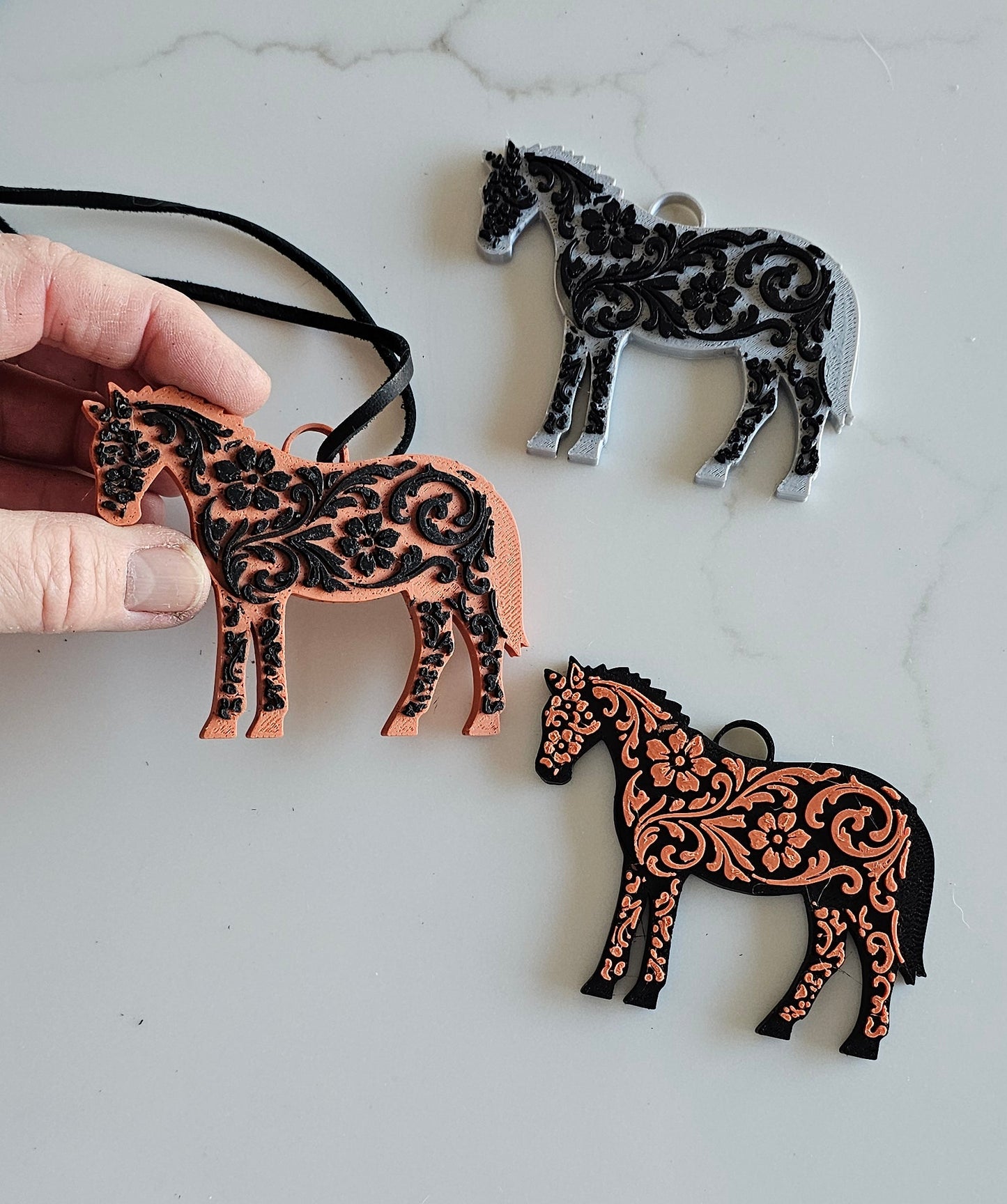 Baha Ranch 3D Print Floral Tooled Horse Charm or Keychain Made in America