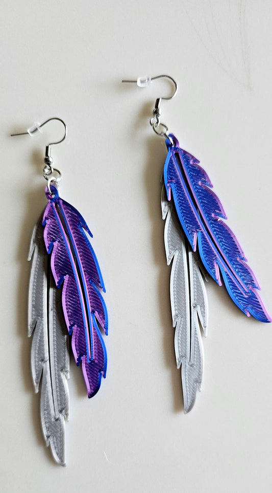 3D Print Double Feather Boho Earrings Made in America