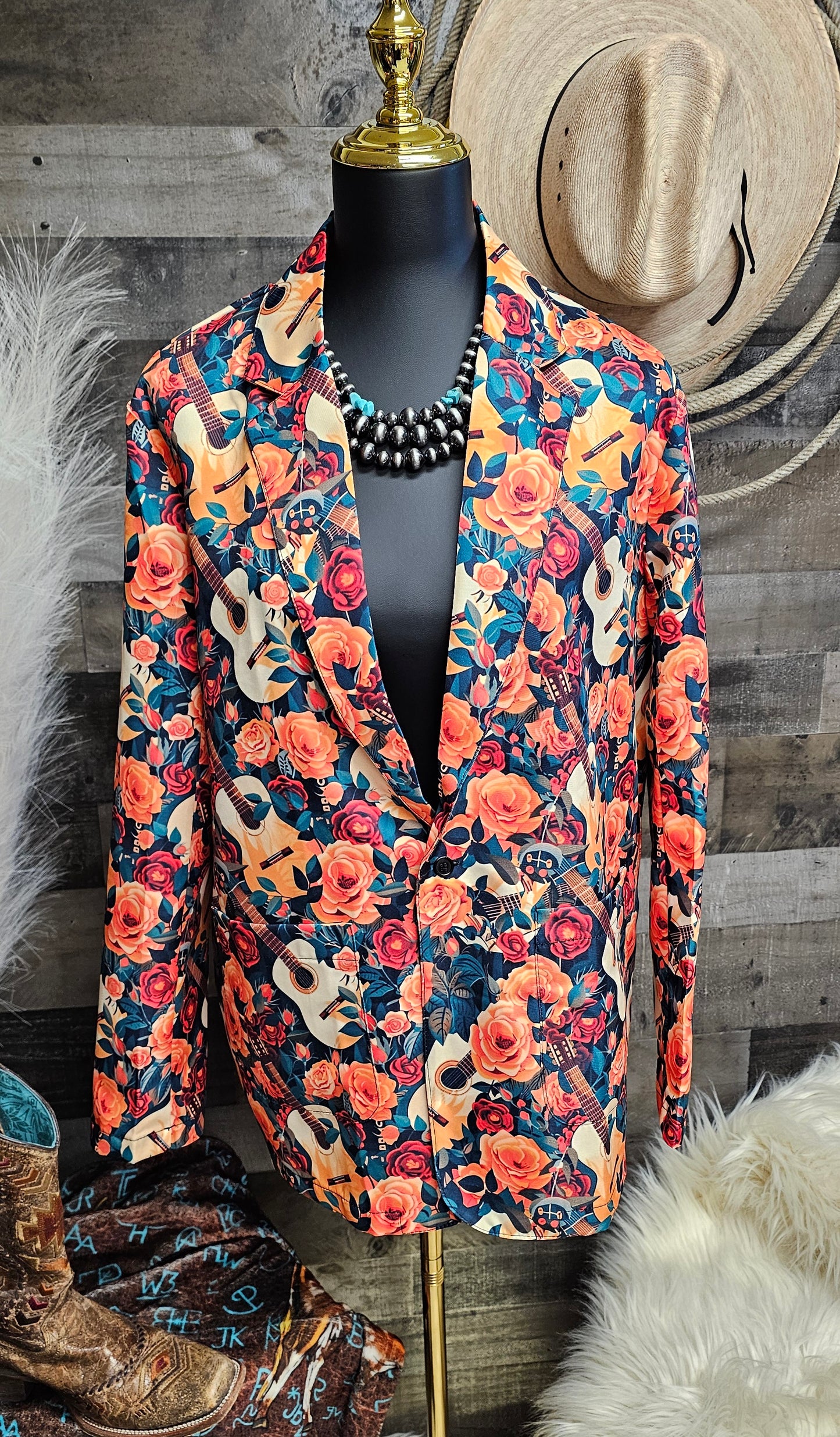 Colores De Mexico Roses & Guitars Floral Blazer