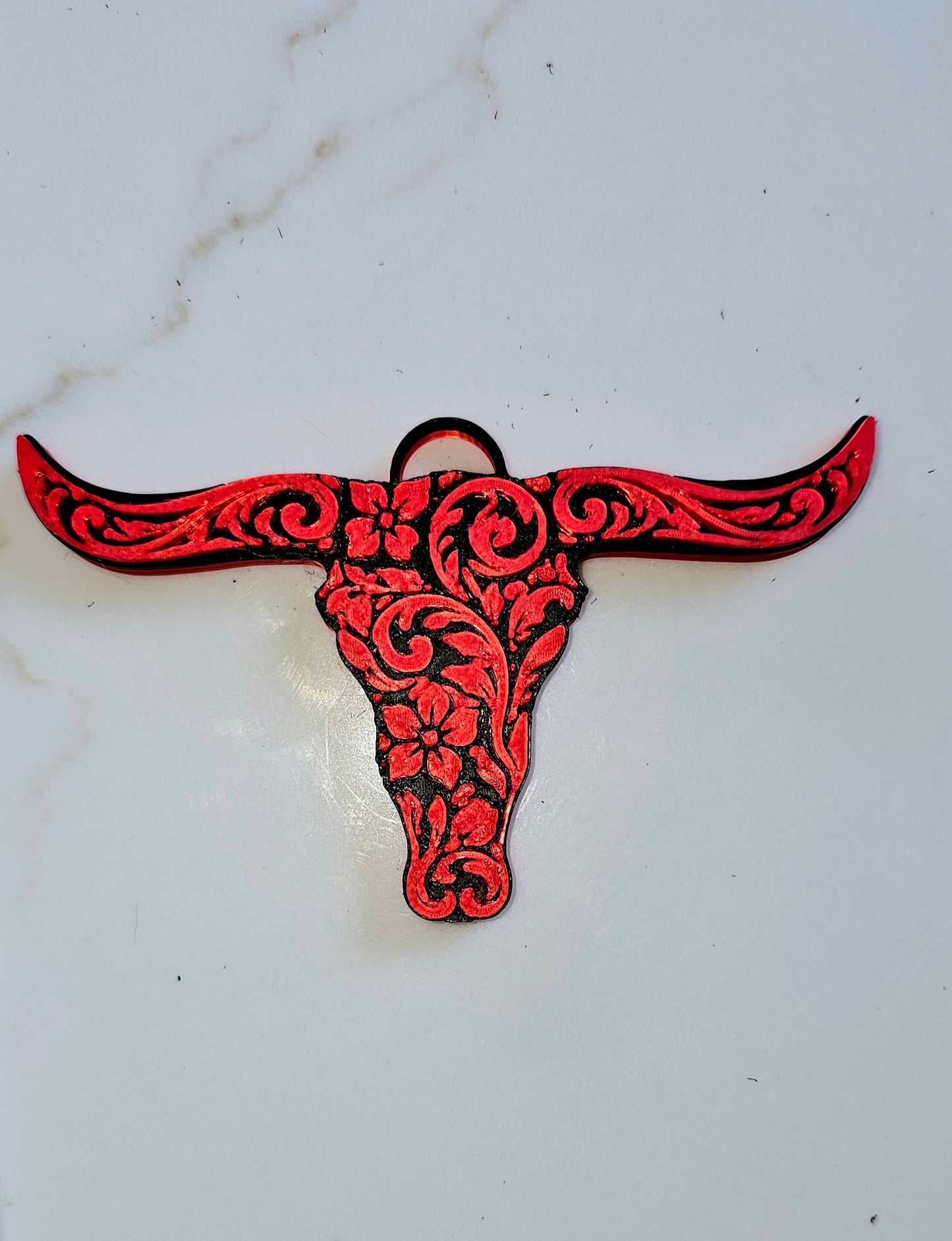 3d Print Tooled Longhorn Keychain or Purse Charm Ornament - Made in America - choice of colors